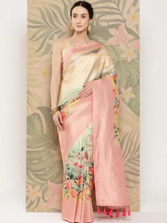 Banarasi soft silk sarees with intricate flower prints