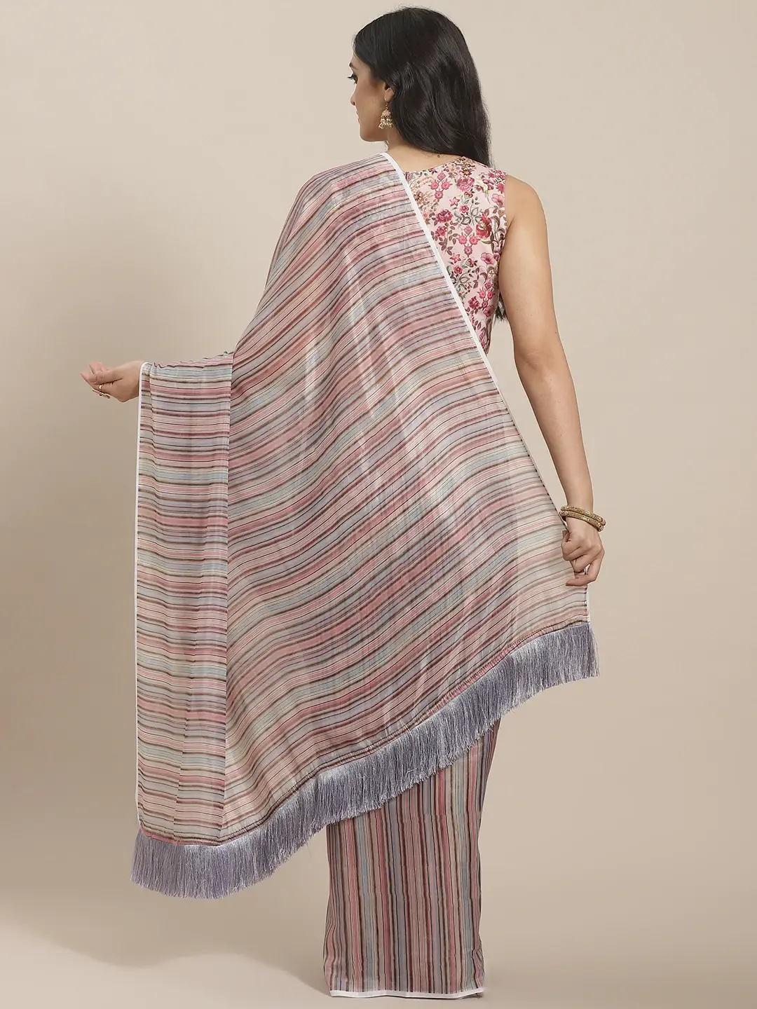 Vastranand Celebrity Striped Silk Saree With Resham Tassel 