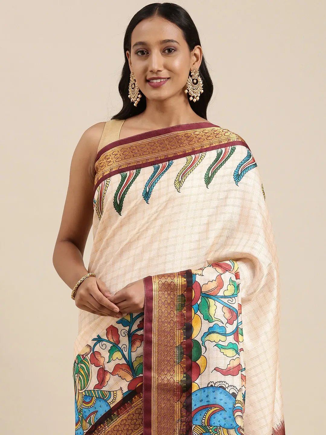  Latest Kalamkari Digital Print Uppada Silk Saree