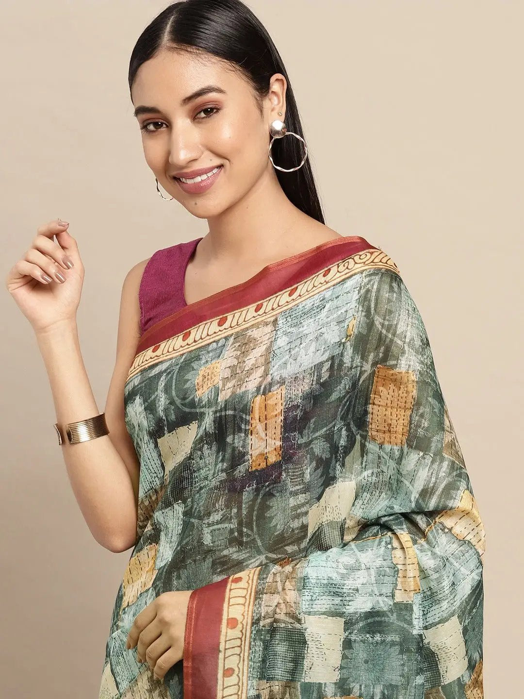 Digital Print Kalamakri Desine Soft Linen Saree