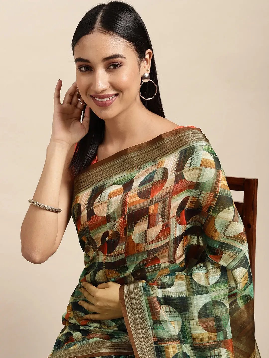 Soft Linen Digital Print Festive Wear Saree