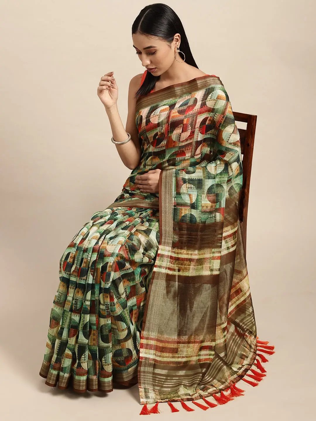 Soft Linen Digital Print Festive Wear Saree