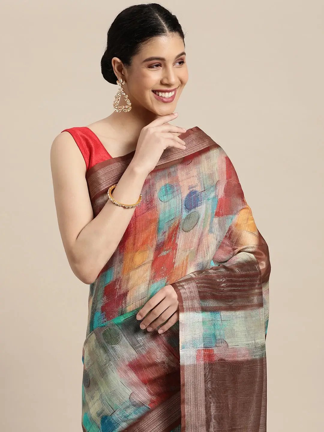 Soft Linen Digital Print Festive Wear Saree