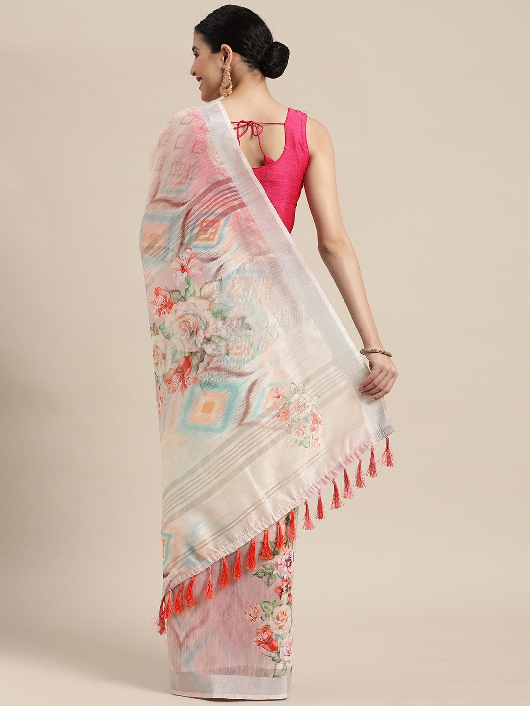 Digital Flower Print Desine Soft Linen Saree