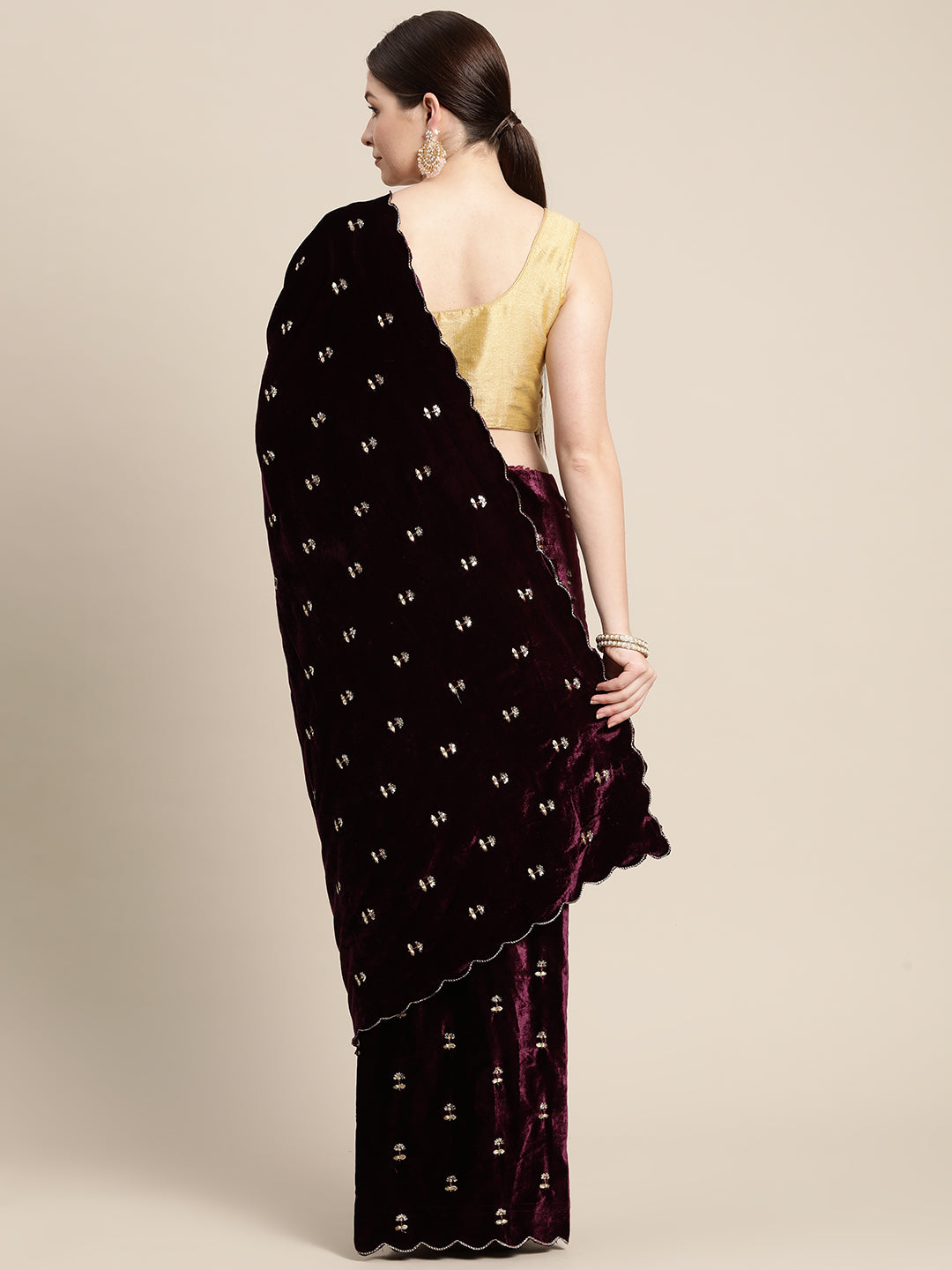  Exclusive Embroidered Velvet Saree with Cut Work