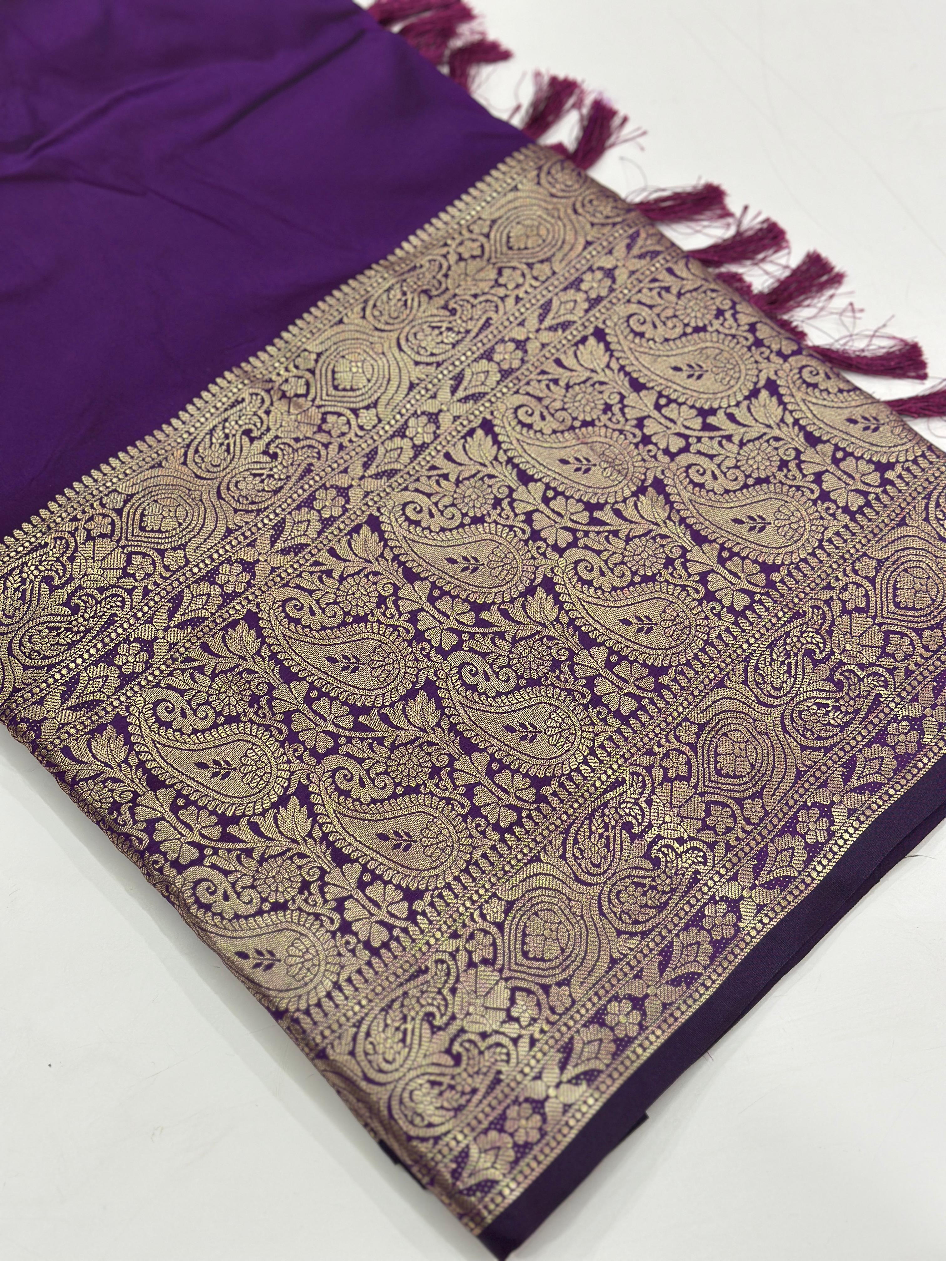 Wine Kanjivaaram Zari Pattu Border Banarasi Saree