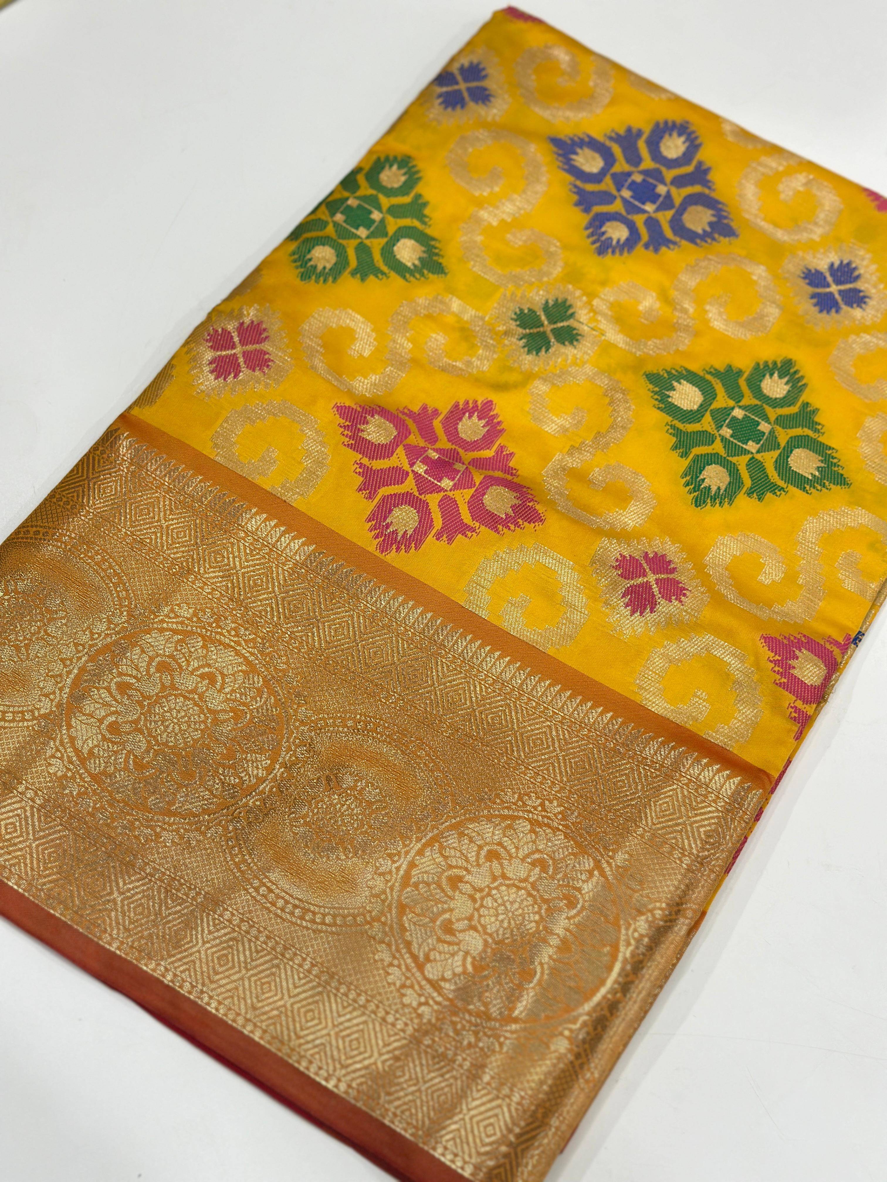 Yellow Meenakari Banarasi Katan Silk Saree