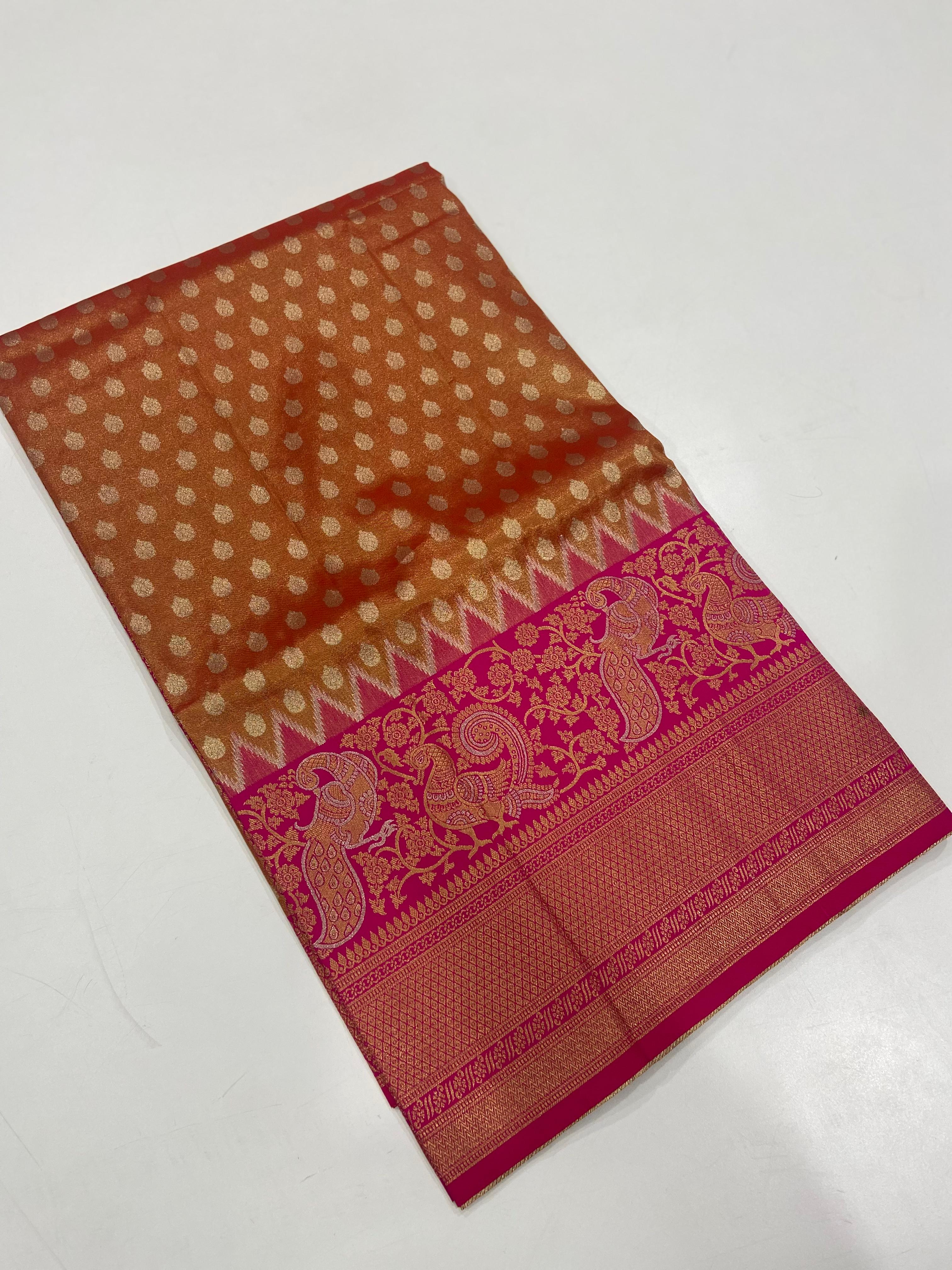 Unfolded Dharmavaram Zari Tissue Saree with motifs