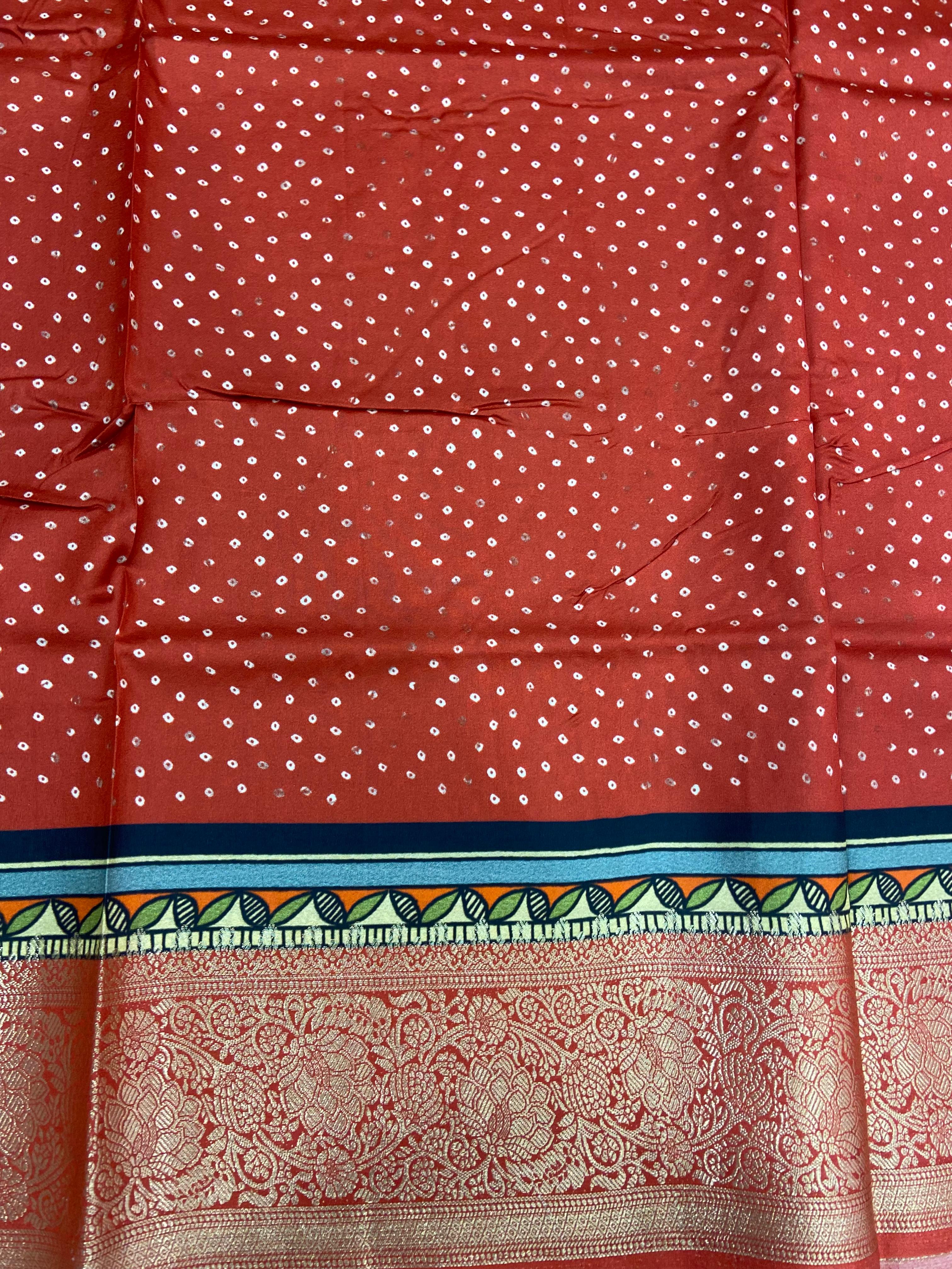 Peacock Bandhej Print Viscose Saree