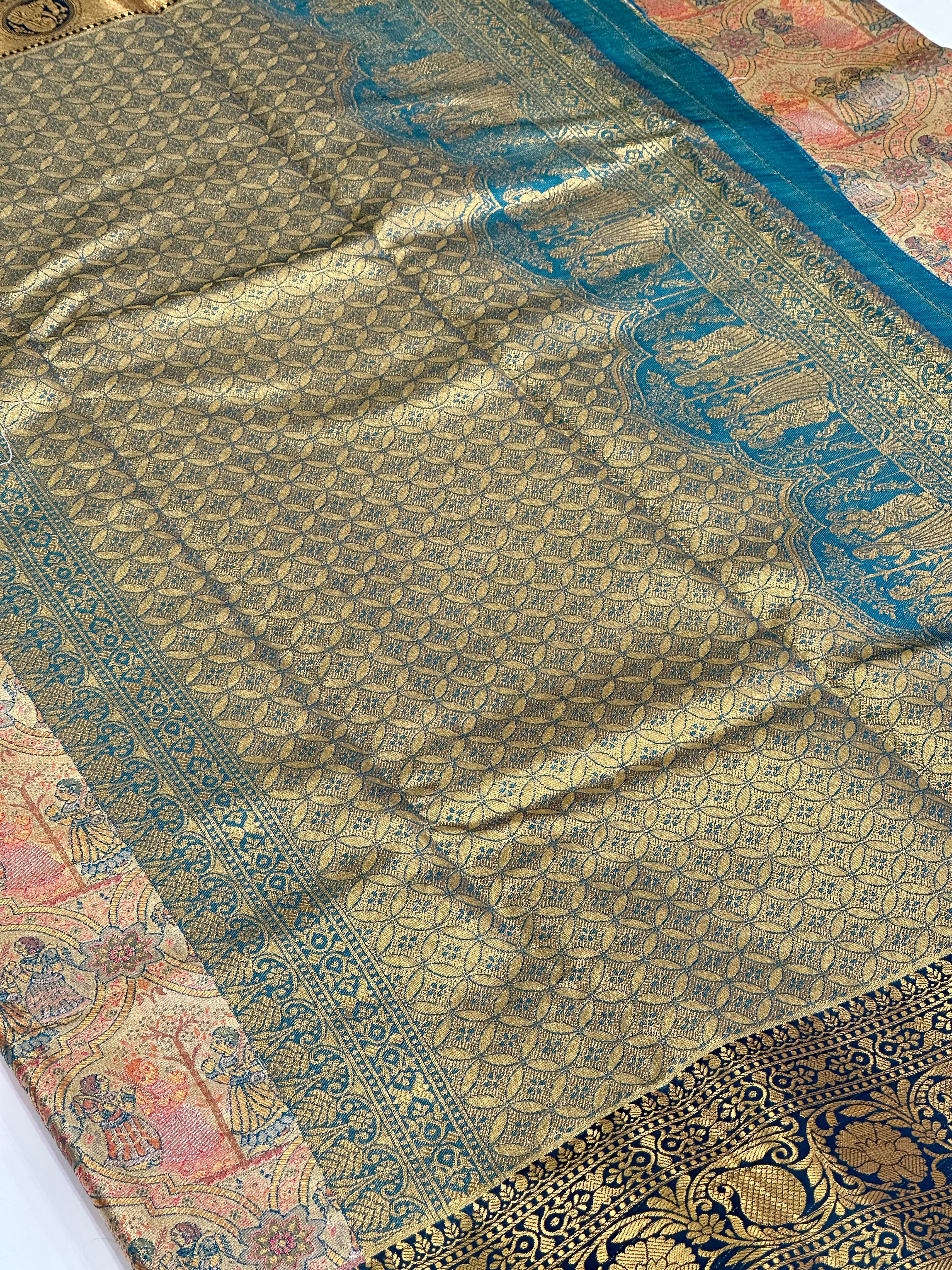 Teal Dharmavaram Silk Saree