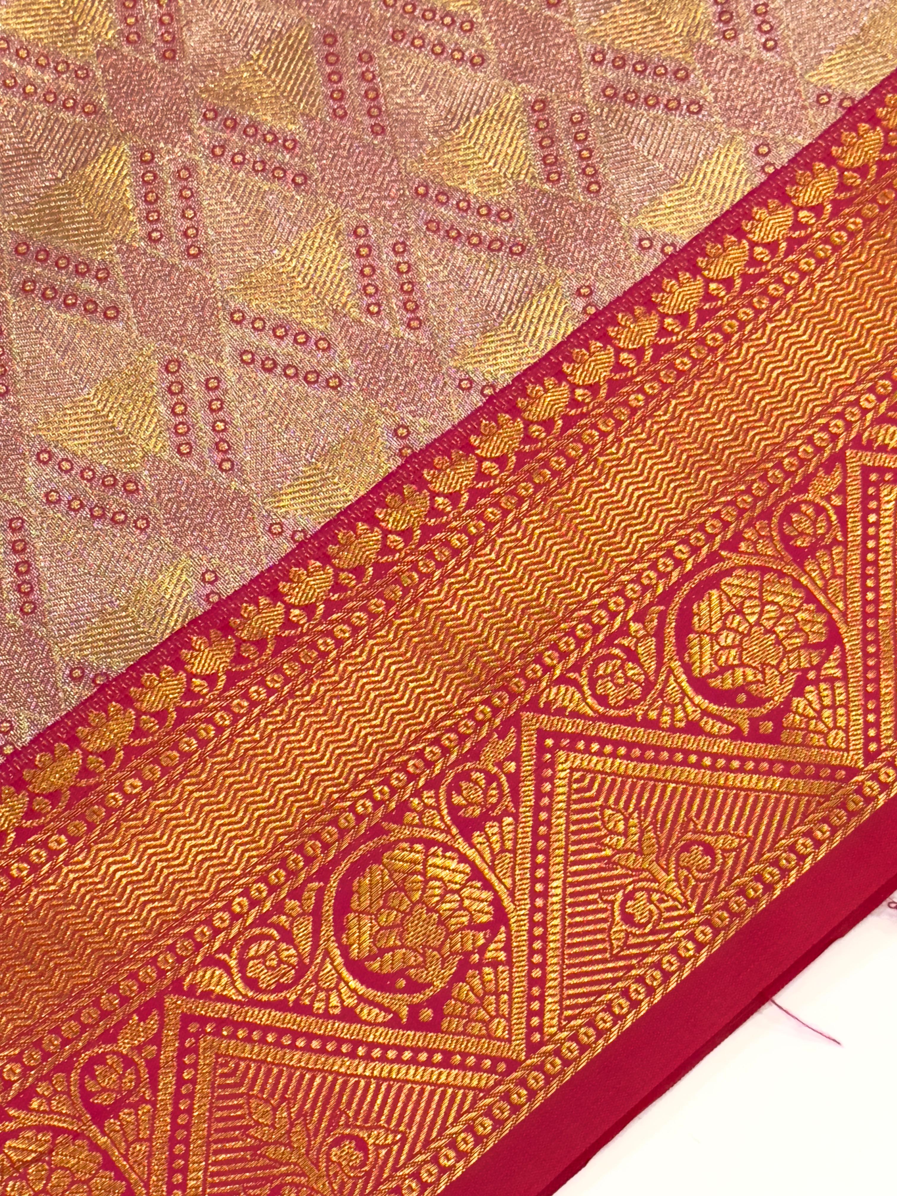 Pink Golden Geometrics With Floral Elegance Saree