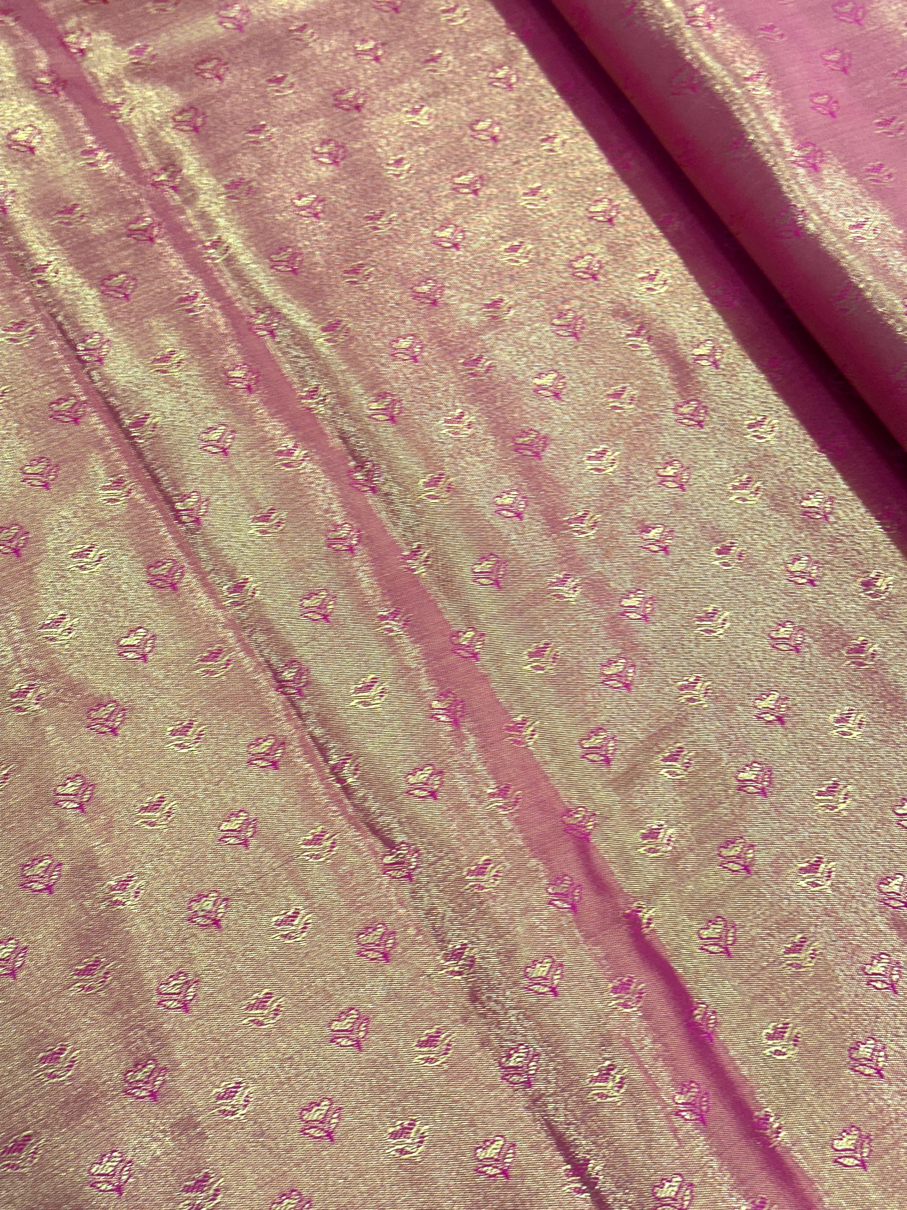 Gold Zari Floral Saree in Pink