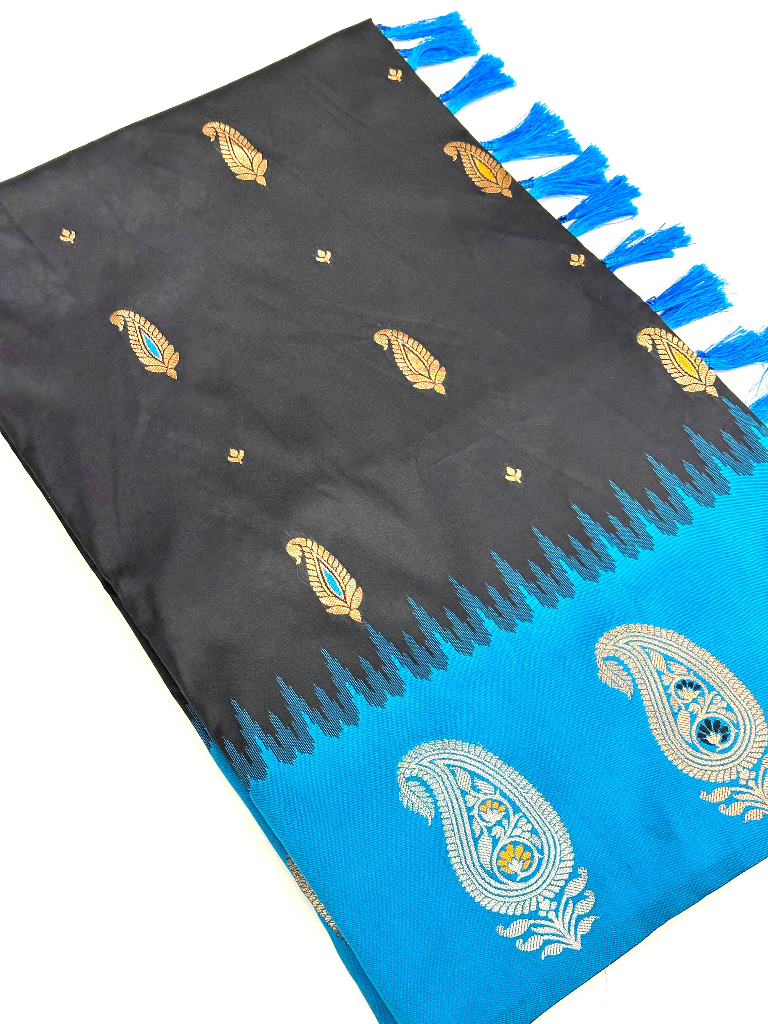 Balck Mango Butti Soft Silk Saree