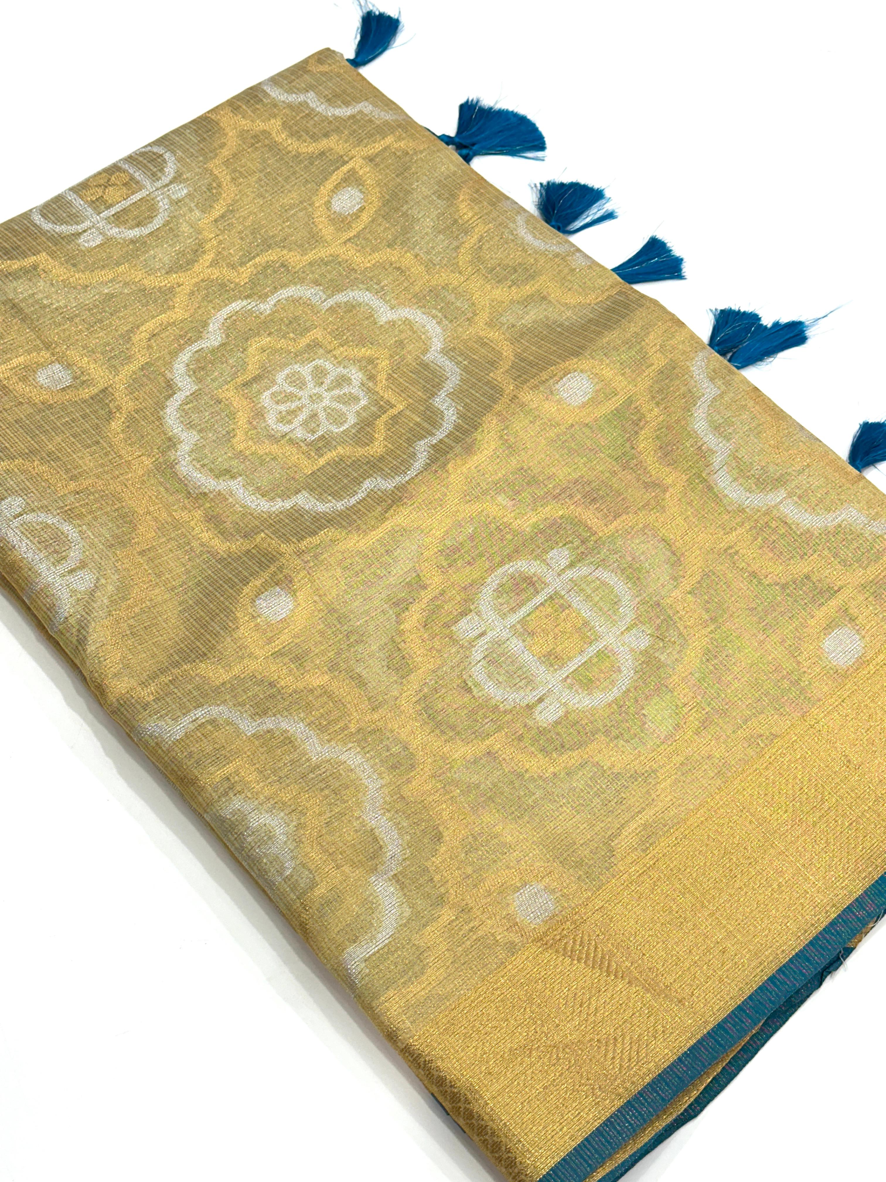 Minakari Floral Saree With Rama Tassels