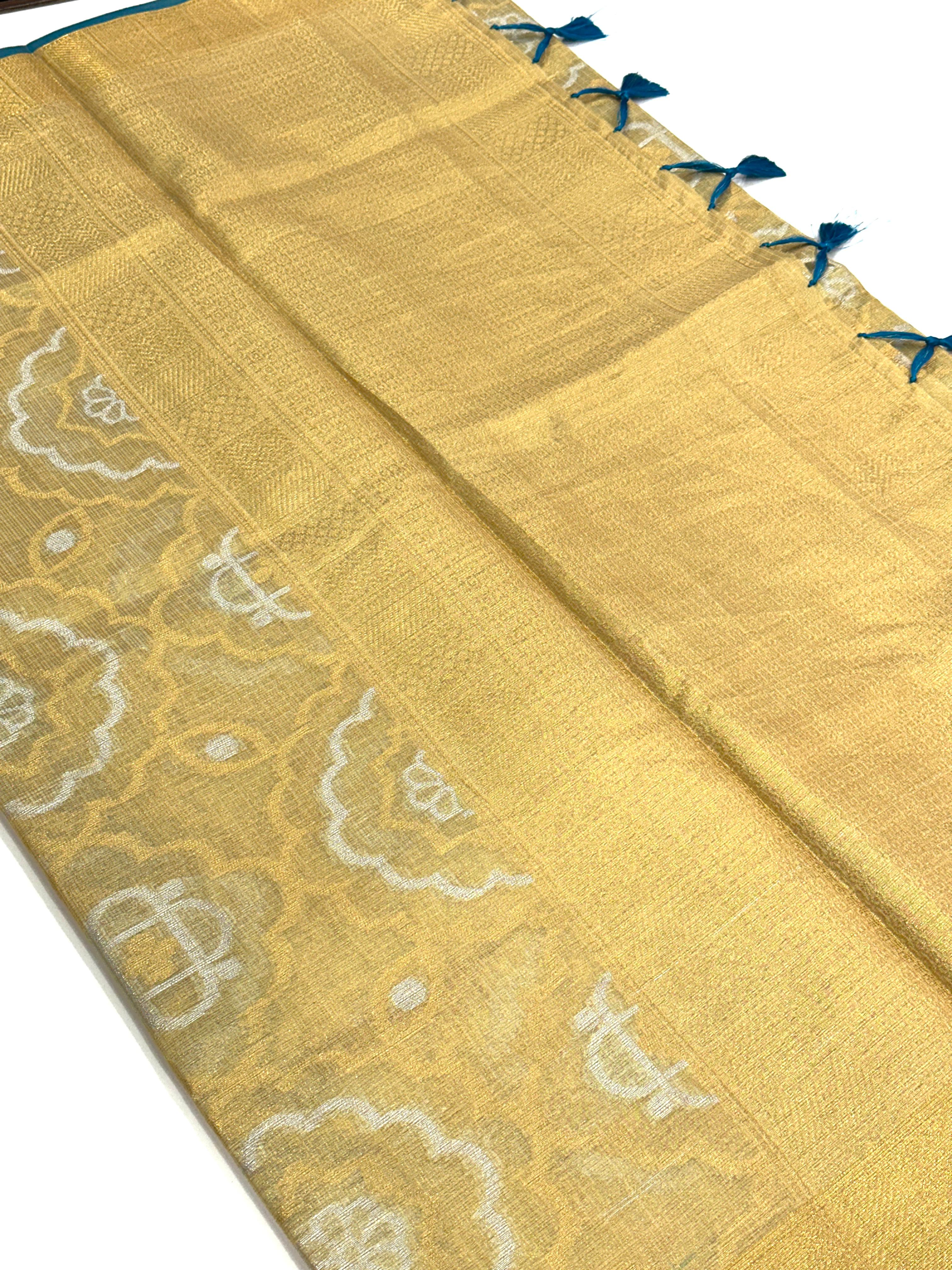 Minakari Floral Saree With Rama Tassels