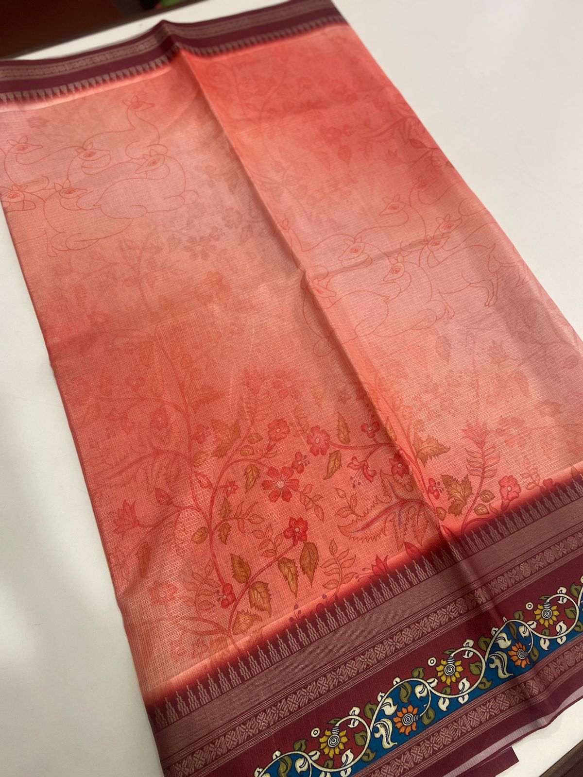 Rust Red Kota Satin Border Saree