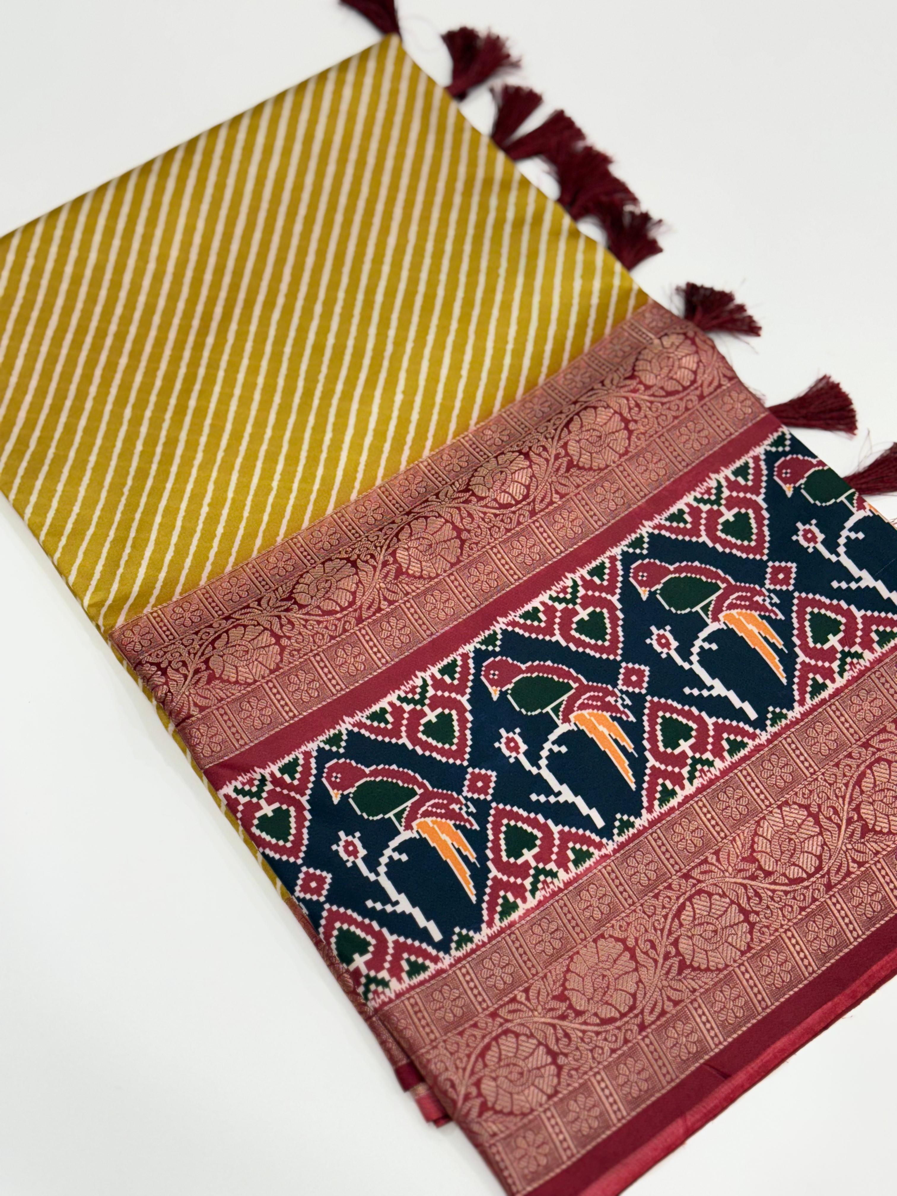 Mustard Silk Blend Lehriya Saree


