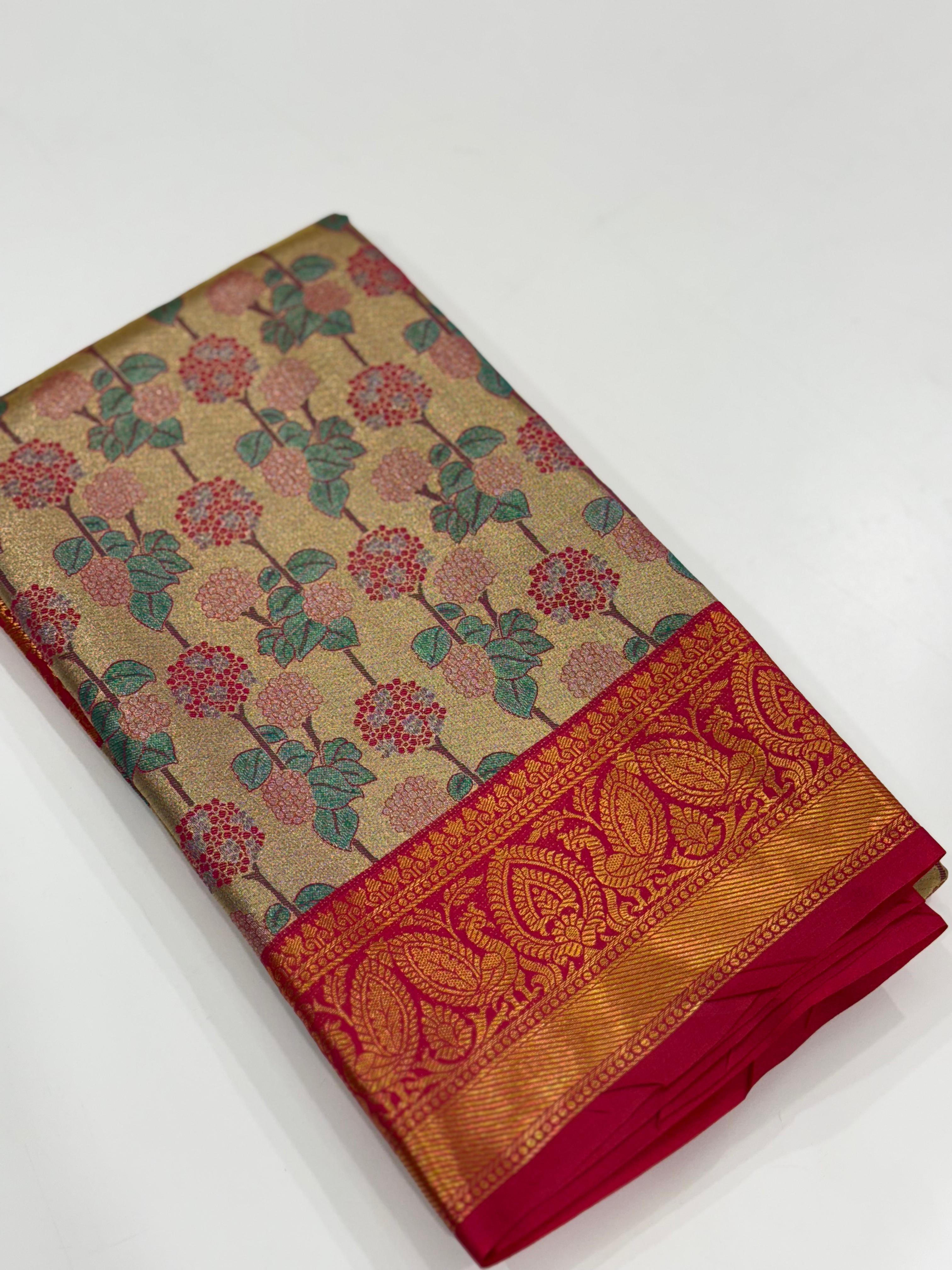 Royal Rani Pink Floral Dharmavaram Silk Saree