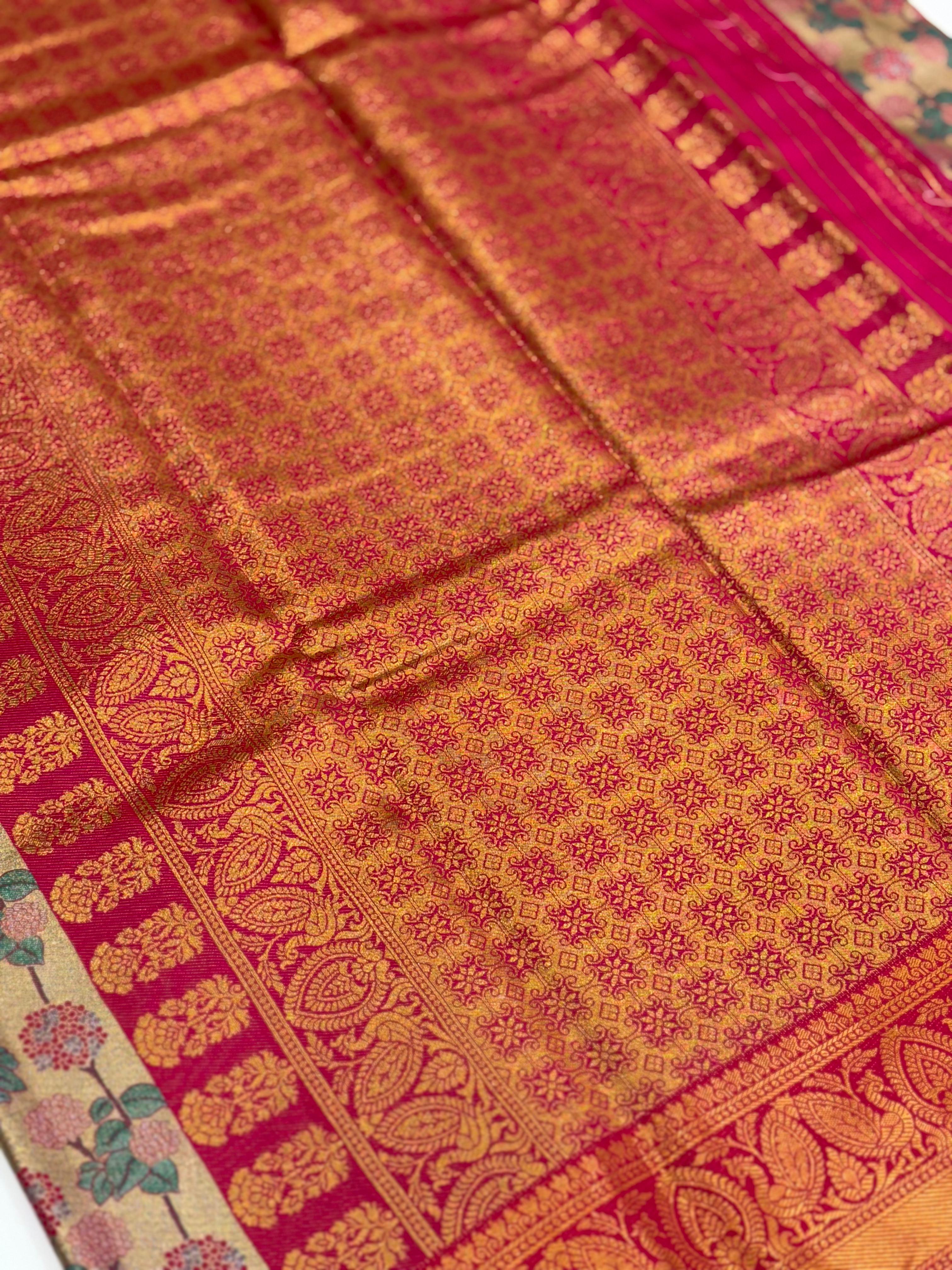 Radiant Red Floral Dharmavaram Silk Saree