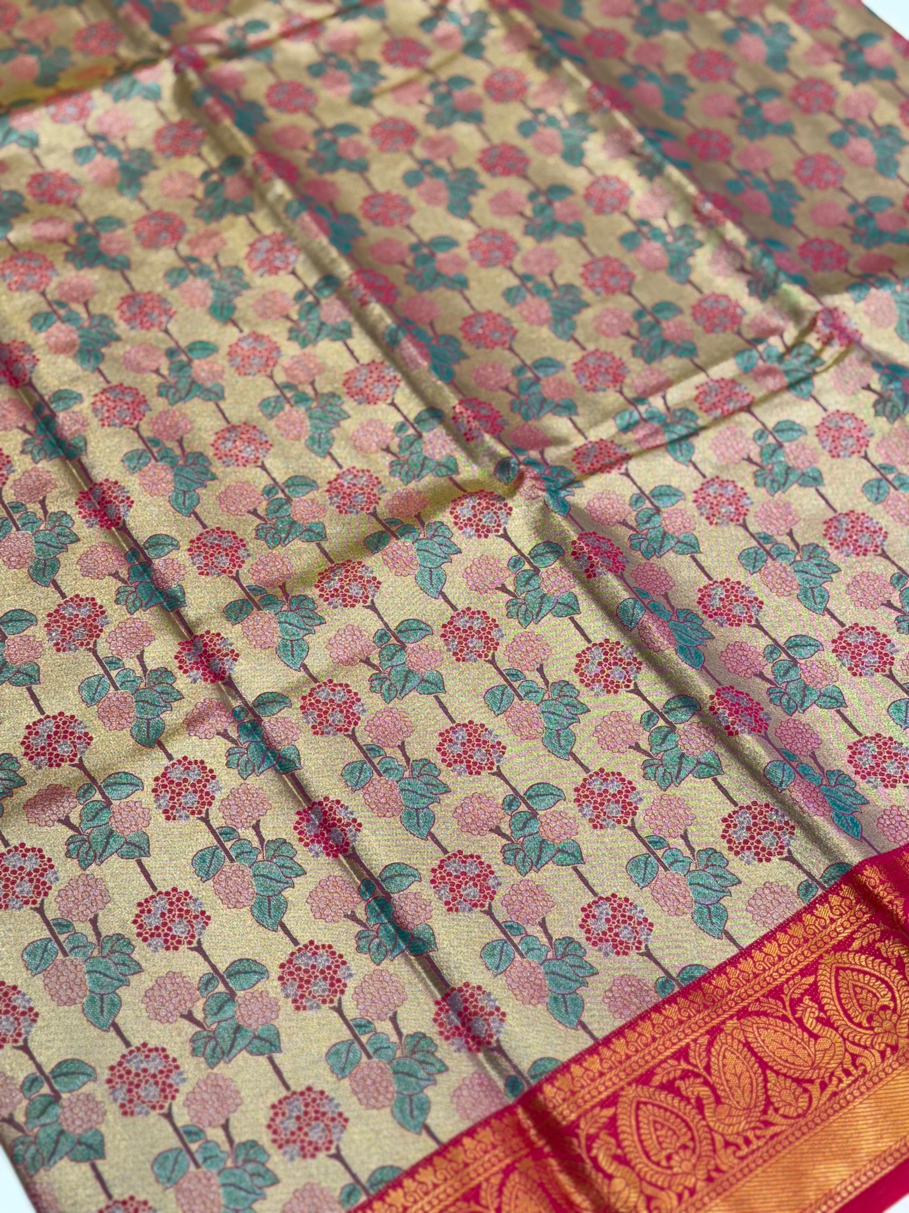 Royal Rani Pink Floral Dharmavaram Silk Saree