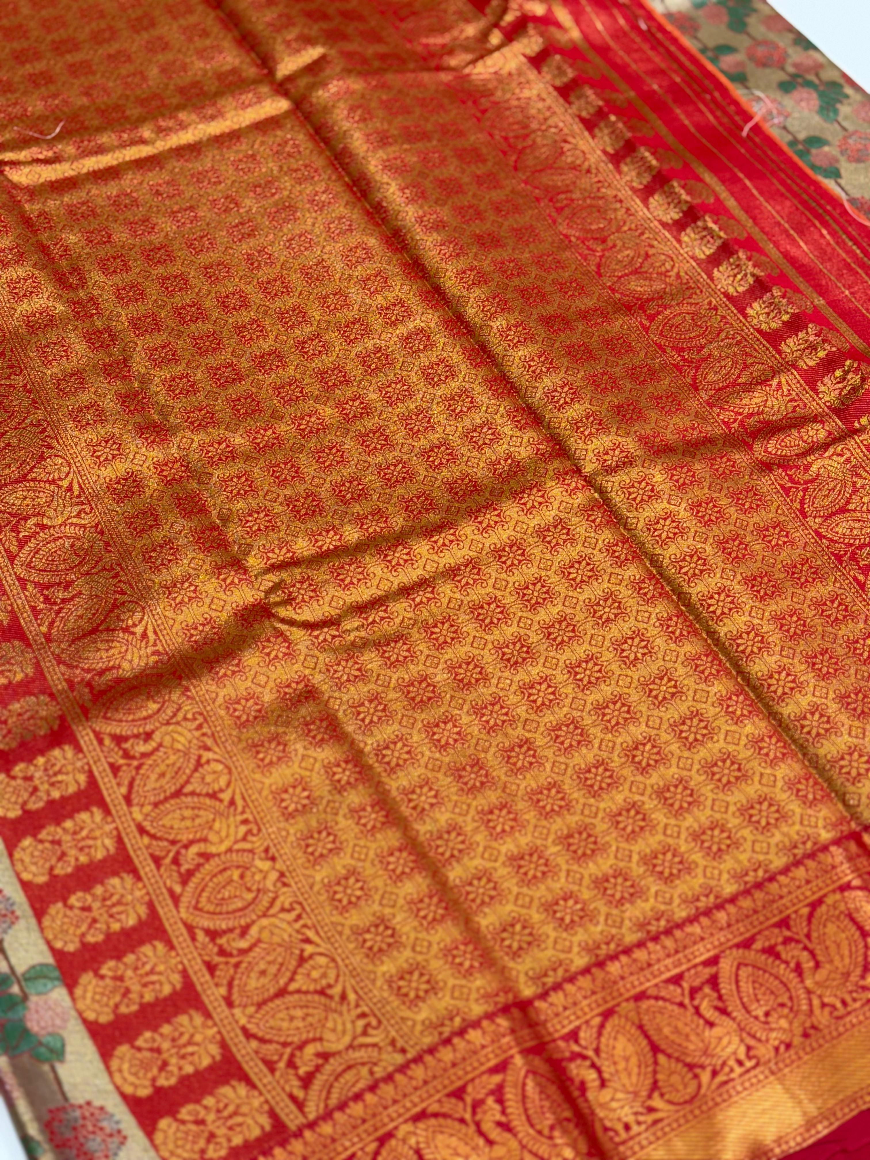 Royal Rani Pink Floral Dharmavaram Silk Saree