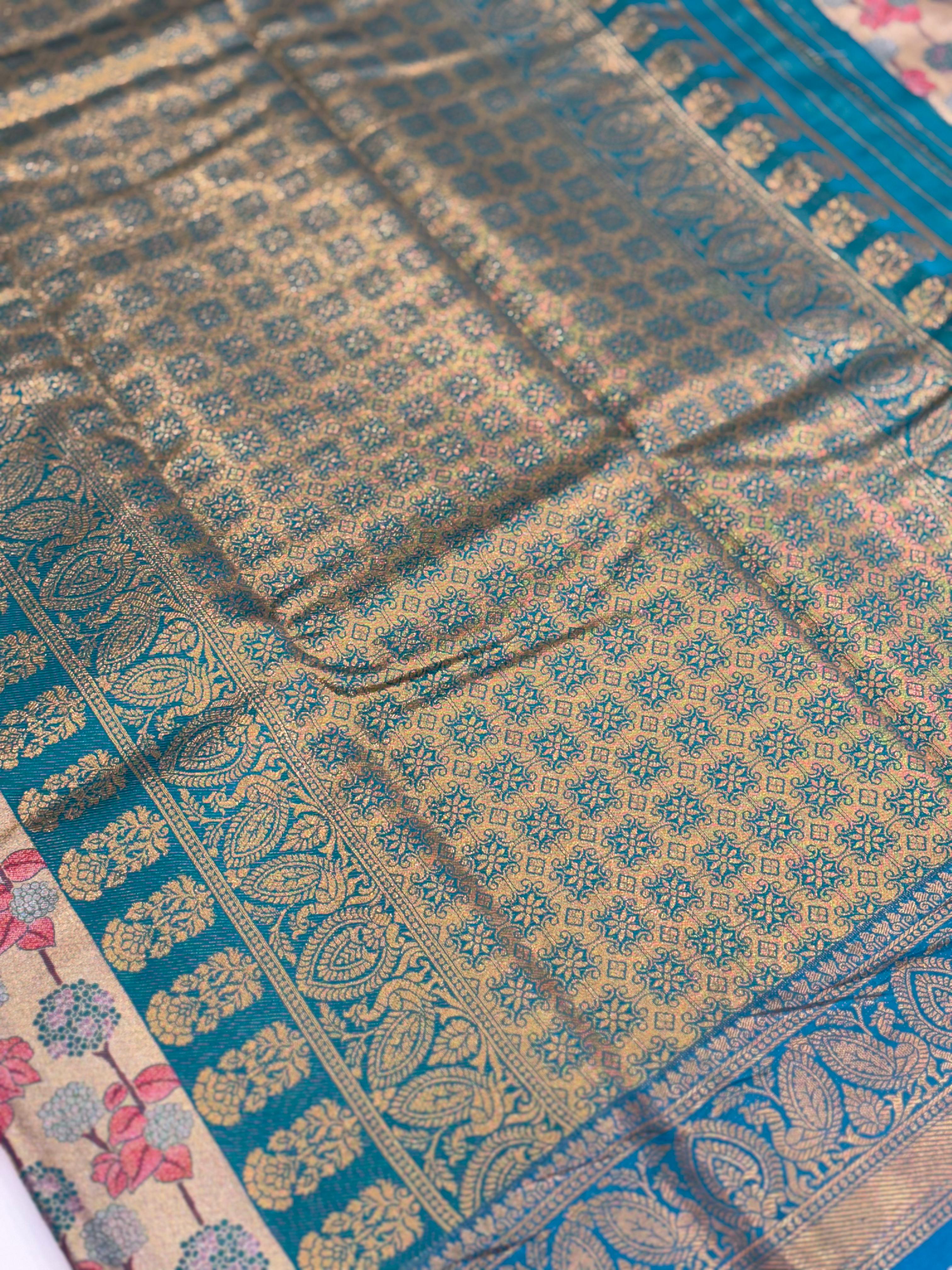 Serene Rama Floral Dharmavaram Silk Saree