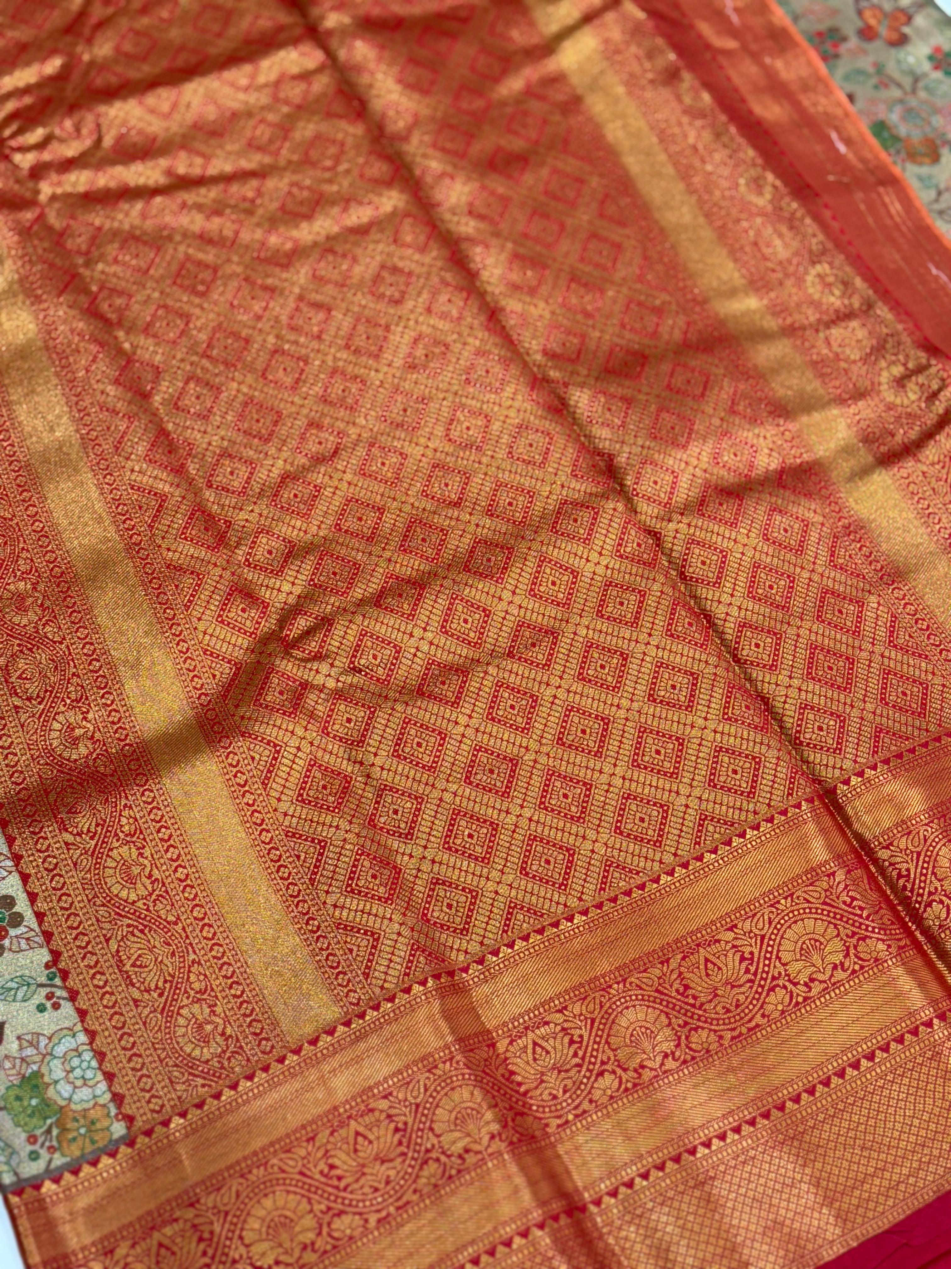 Red Dharmavaram Butterfly Silk Saree