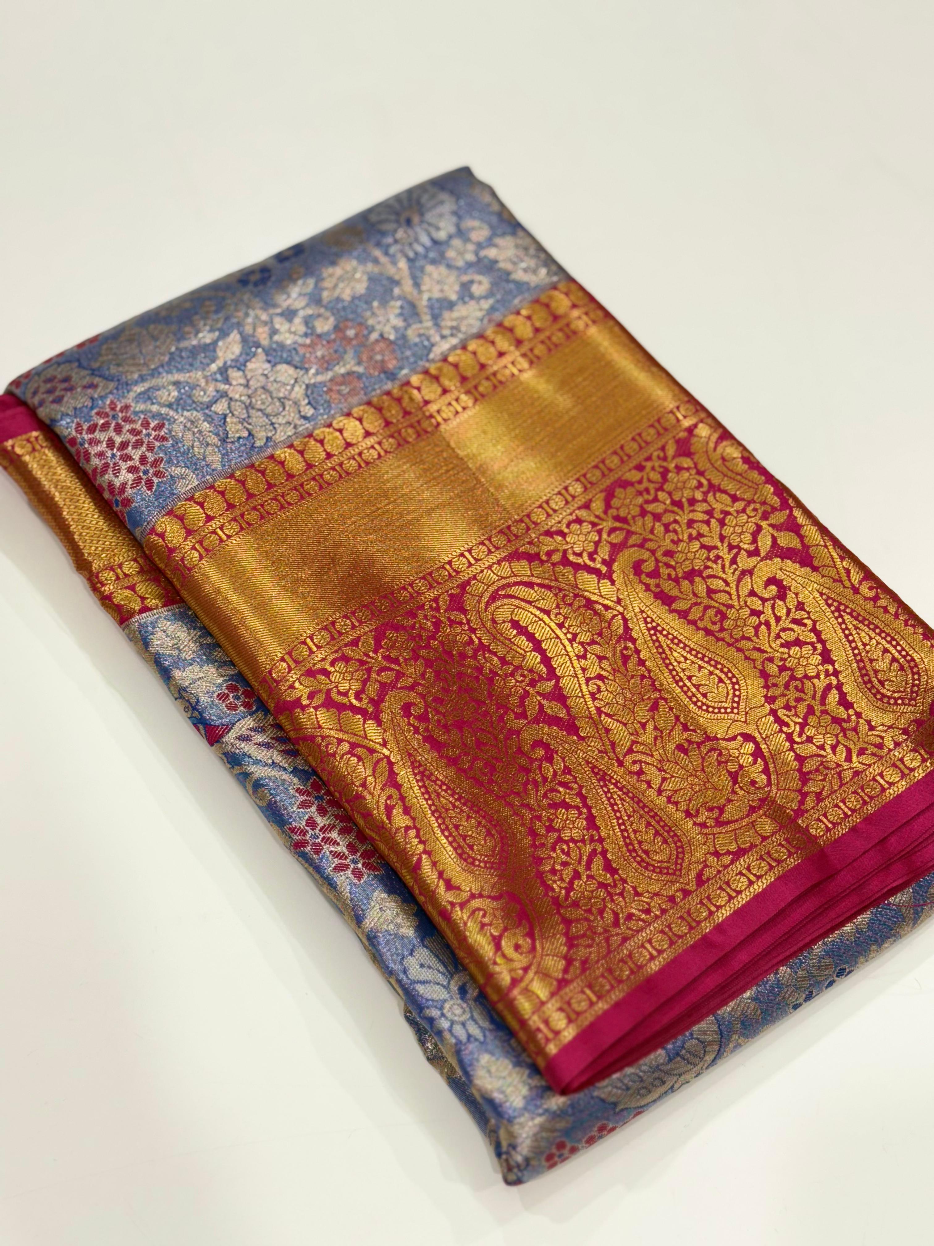 Royal Blue Dharmavaram Silk Floral Saree