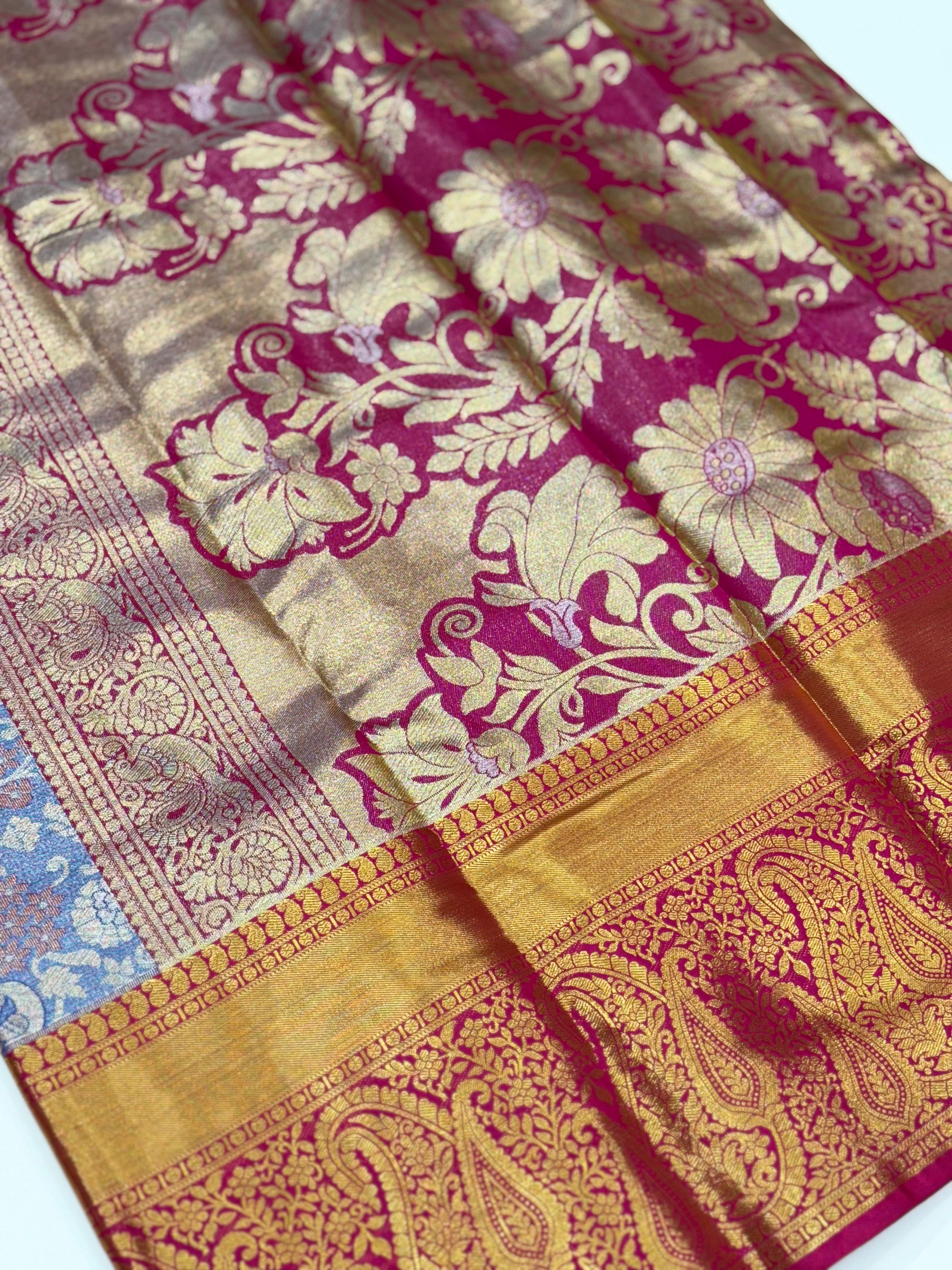 Royal Blue Dharmavaram Silk Floral Saree