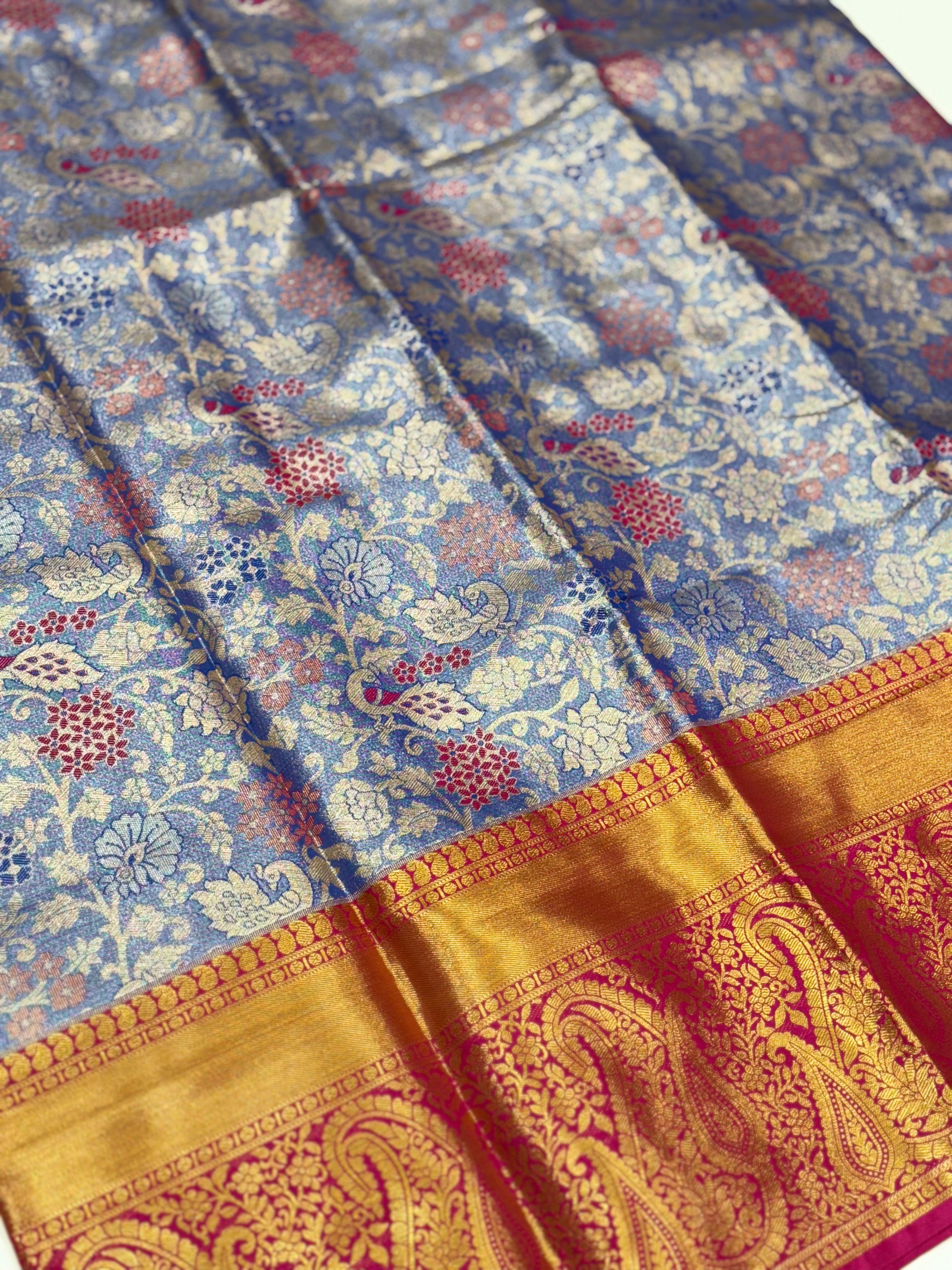 Royal Blue Dharmavaram Silk Floral Saree