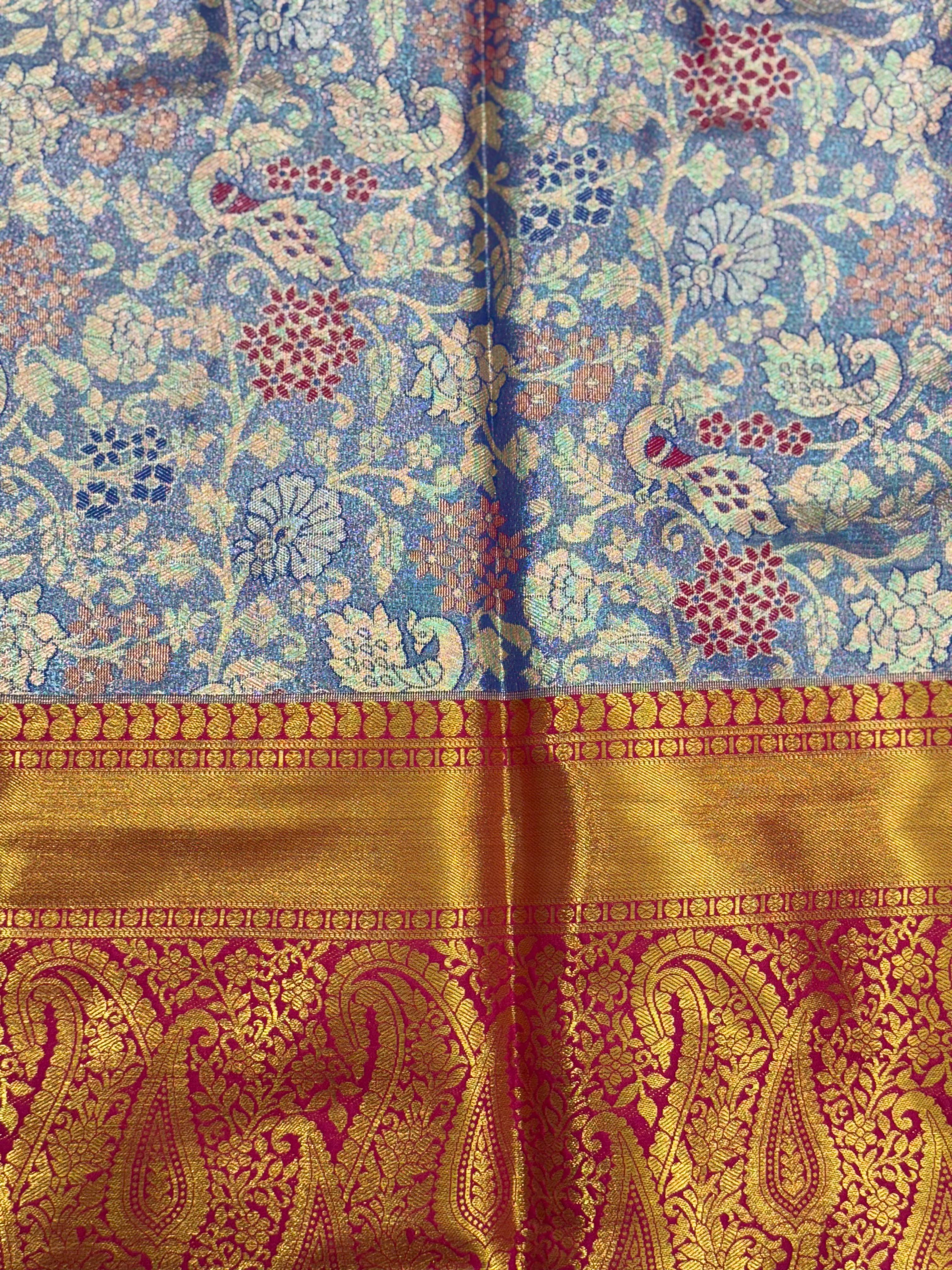 Royal Blue Dharmavaram Silk Floral Saree