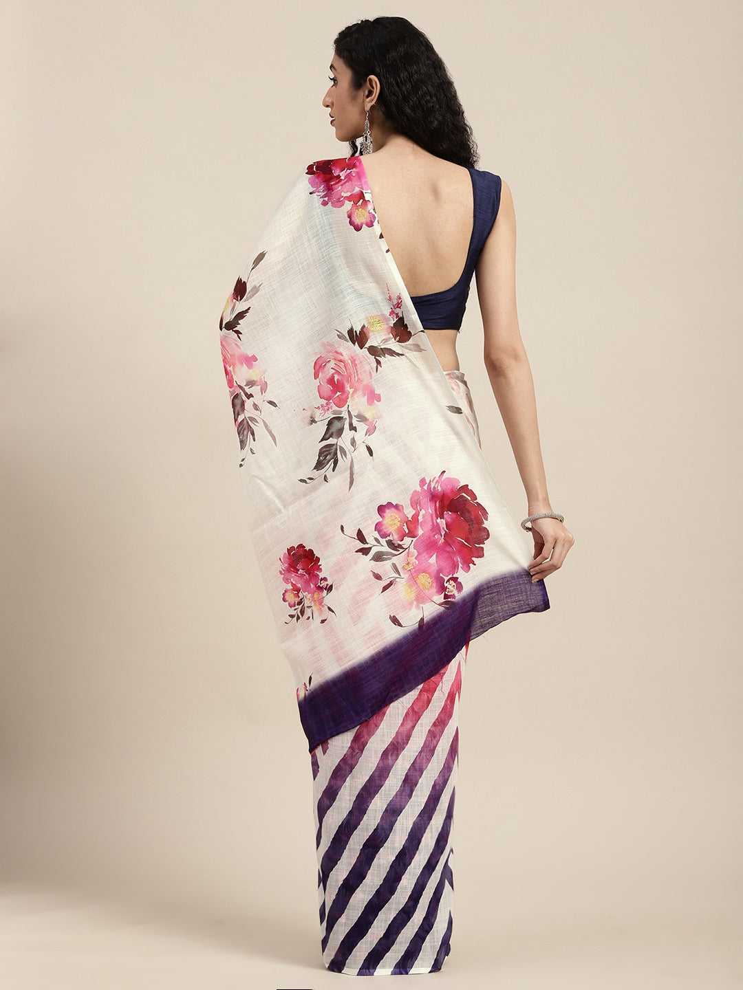 Beautiful Linen Floral Print Ikat Saree