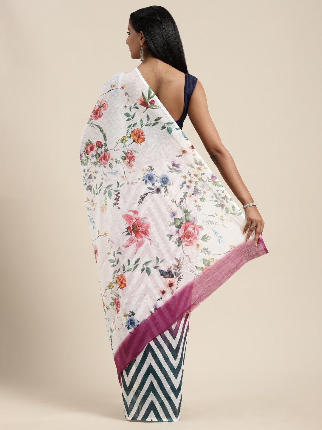 Beautiful Linen Floral Printed Ikat Saree 