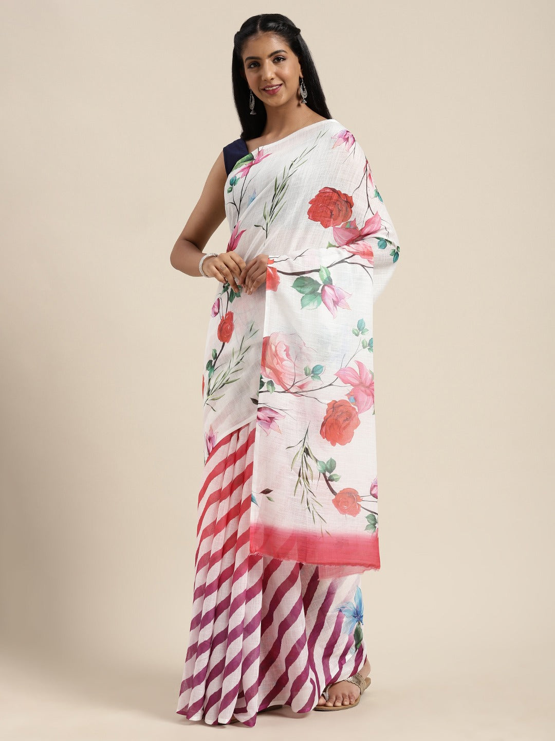 Beautiful Linen Floral Print Party Wear Saree Collection 