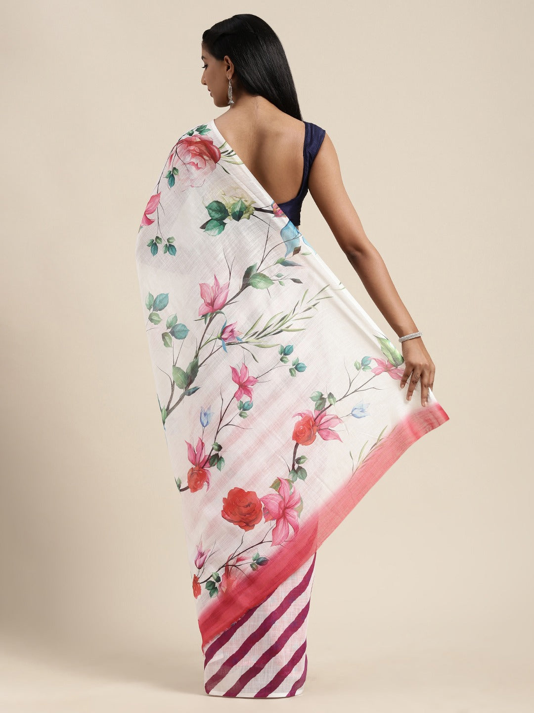 Beautiful Linen Floral Print Party Wear Saree Collection 