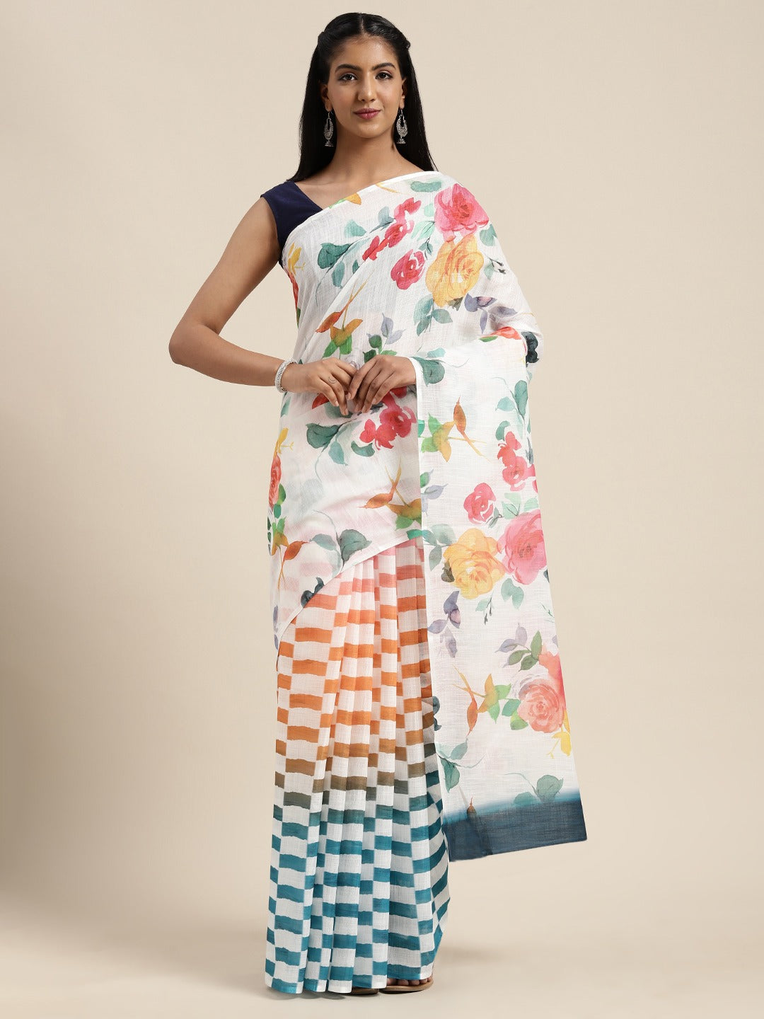 Beautiful Linen Floral Print Party Wear Saree Collection 