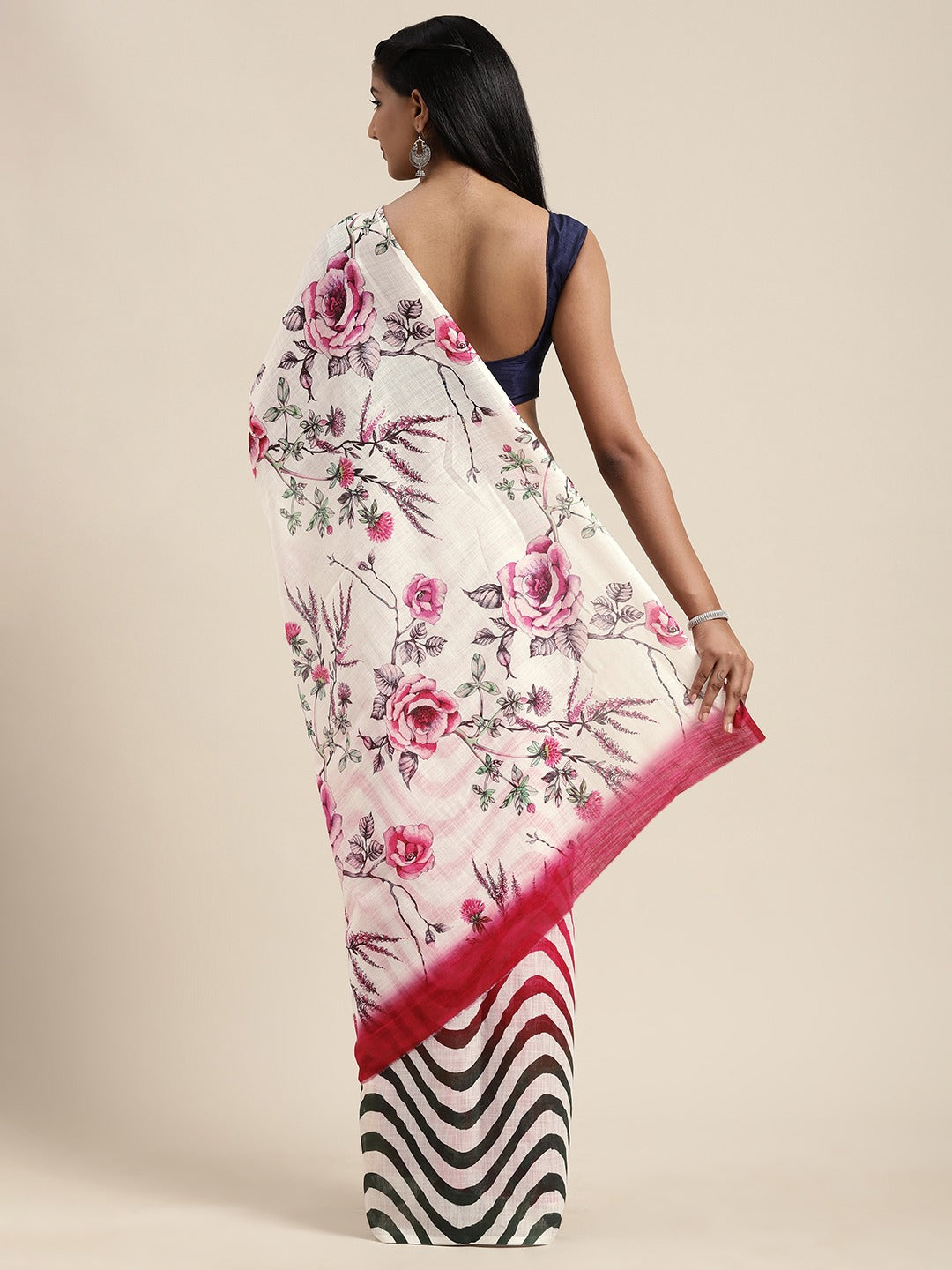 Beautiful Linen Floral Print With Ikat Saree