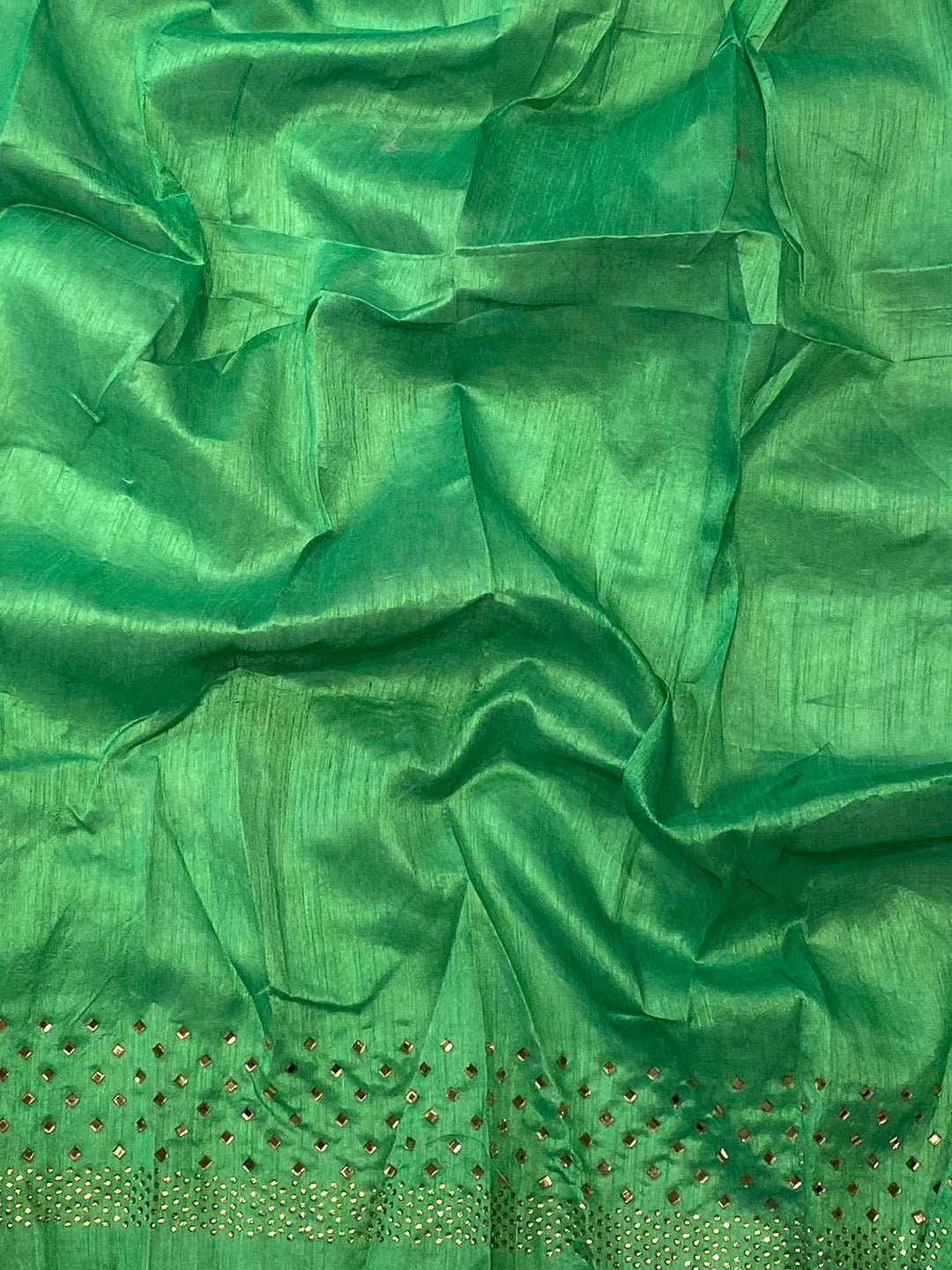 Green Vichitra Silk fabric with Swarovski stone embellishments