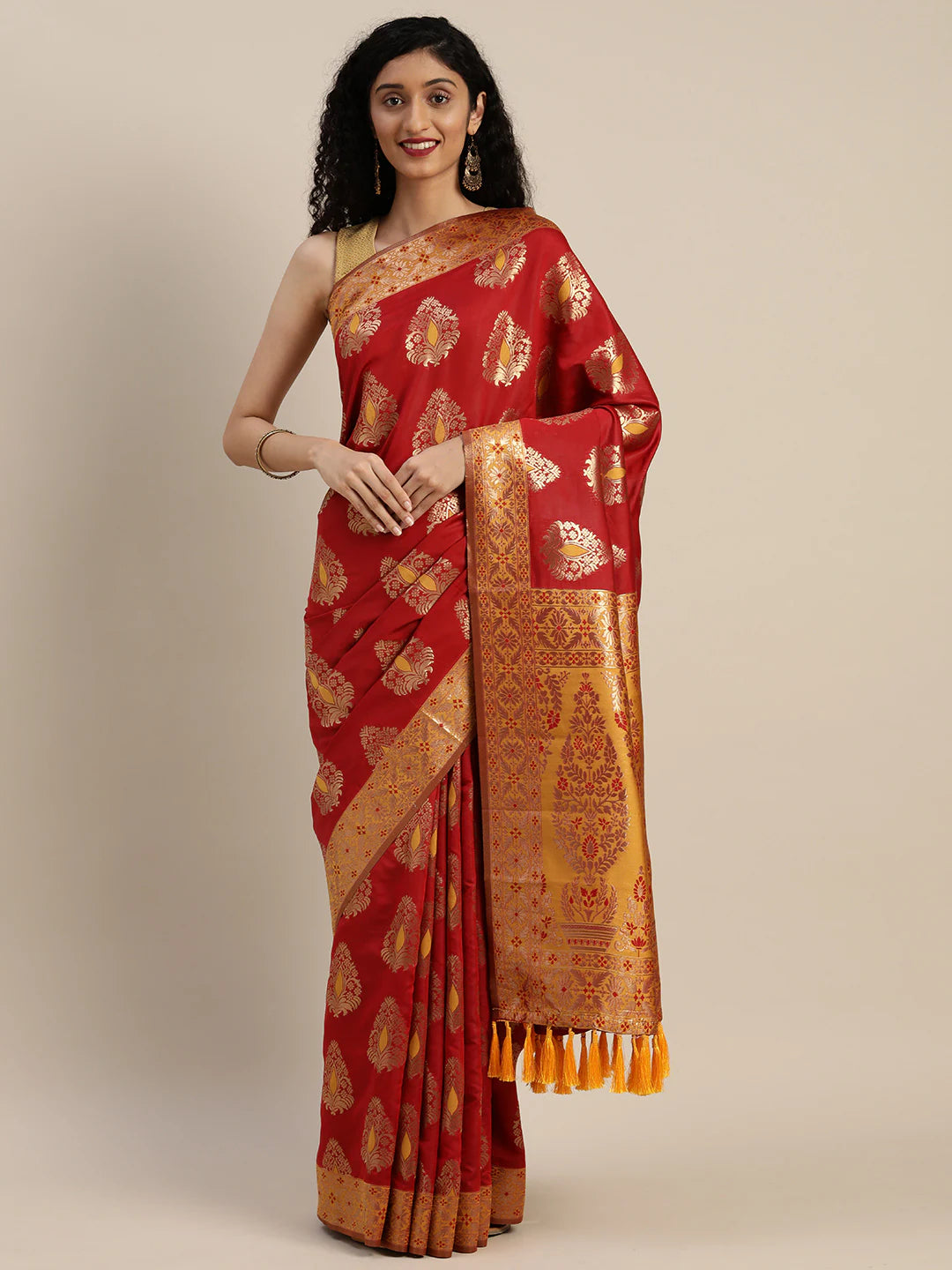 Stylish Red Colour Silk Woven Design Banarasi Saree