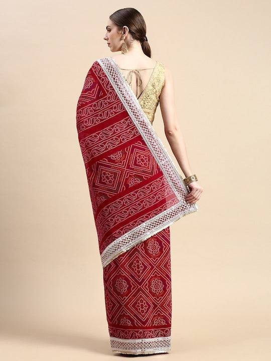 Back view of Radiant Red Bandhani Printed Saree