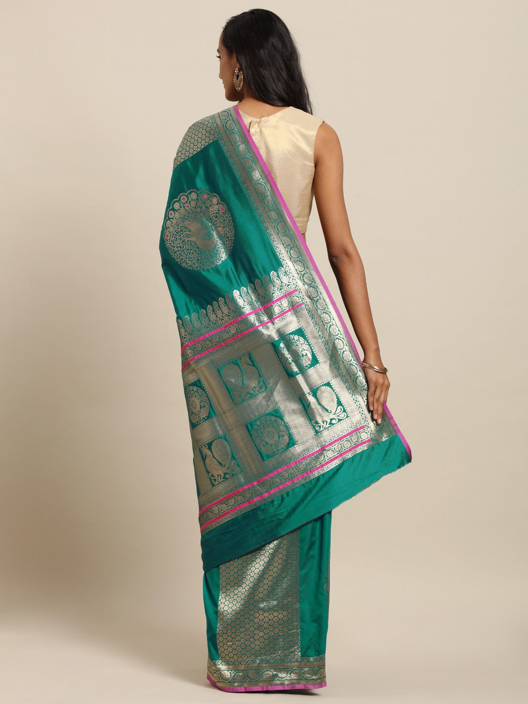 Stylish Banarasi Rama Colour Silk Woven Design Saree 