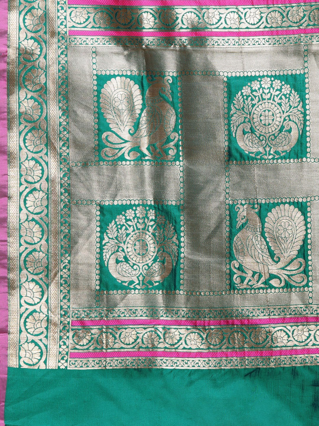 Stylish Banarasi Rama Colour Silk Woven Design Saree 