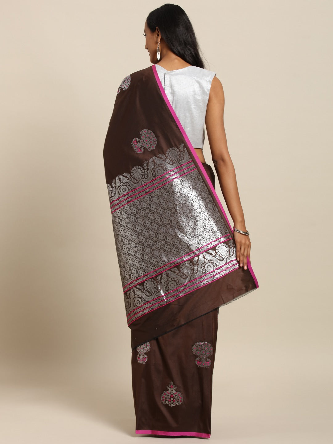 Banarasi Silk Saree in Coffee Brown with Ethnic Motifs