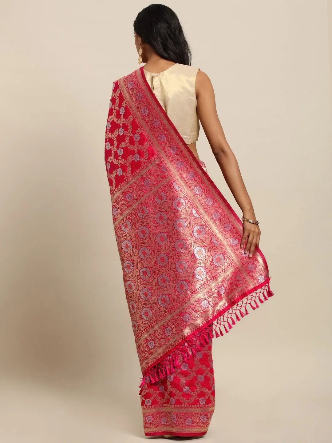  Pure Banarasi Zari Silk Saree With Ethnic Motifs Work