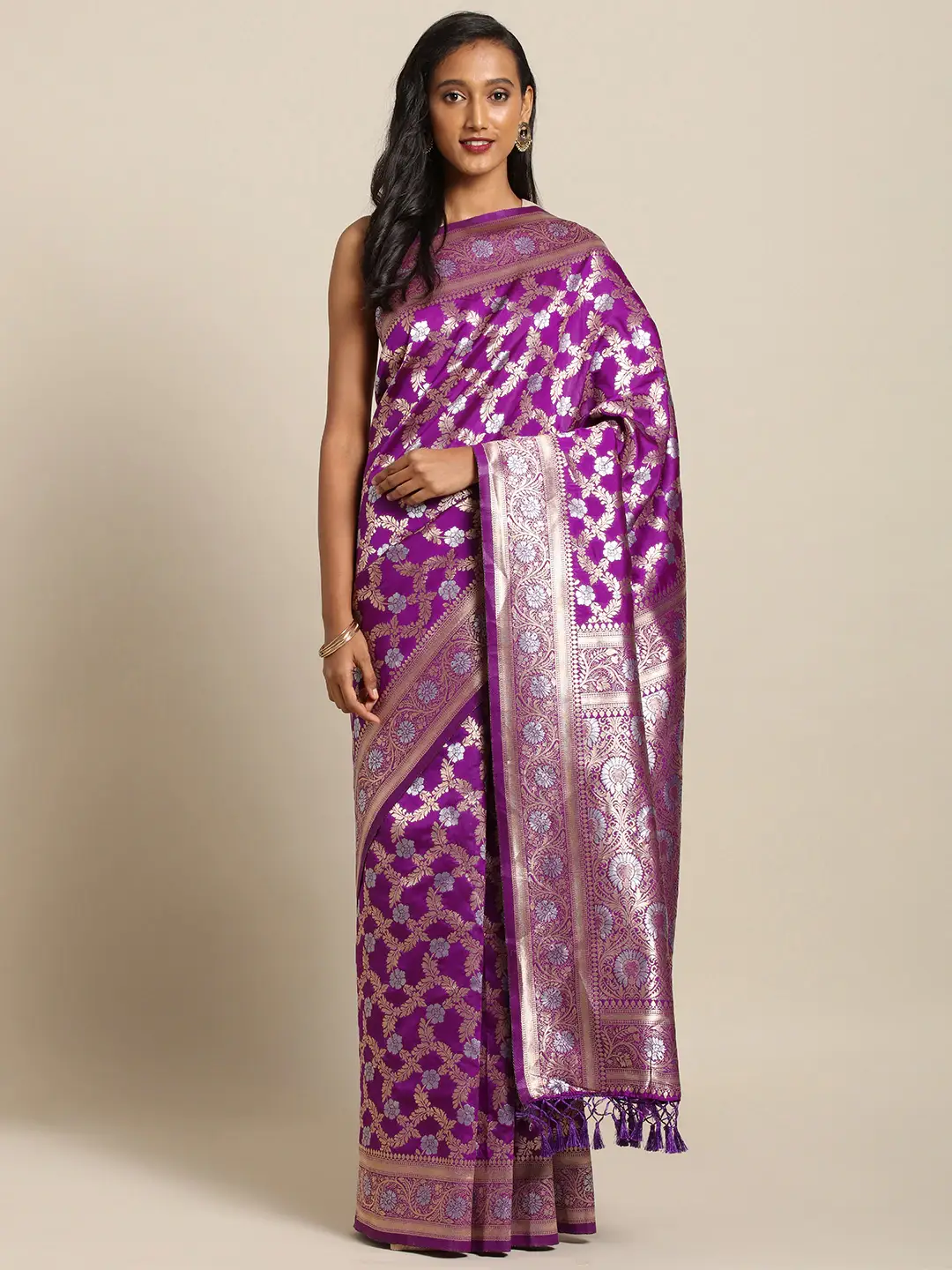 Latest Pure Banarasi Zari Silk Saree With Ethnic Motifs Work