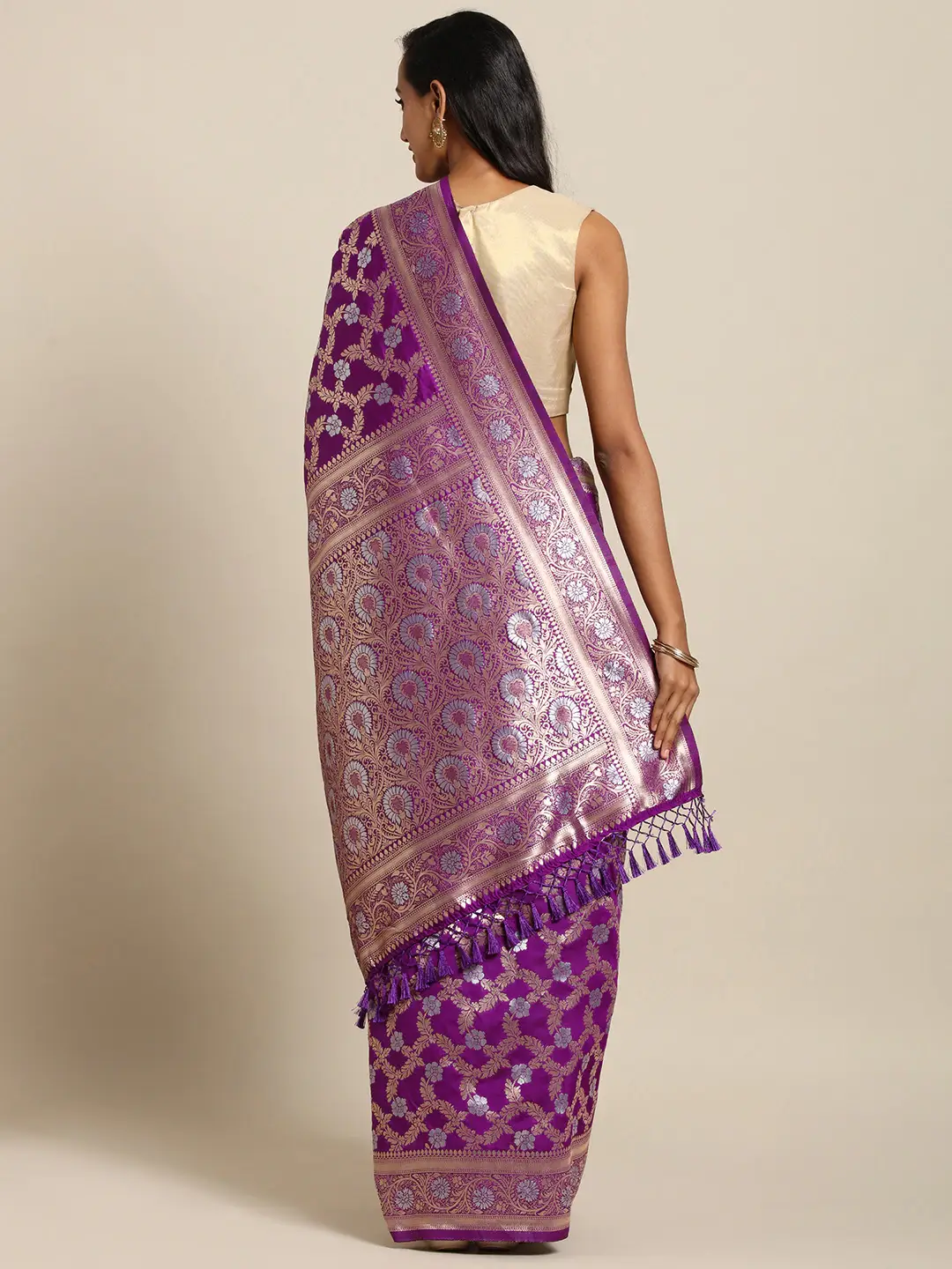 Latest Pure Banarasi Zari Silk Saree With Ethnic Motifs Work