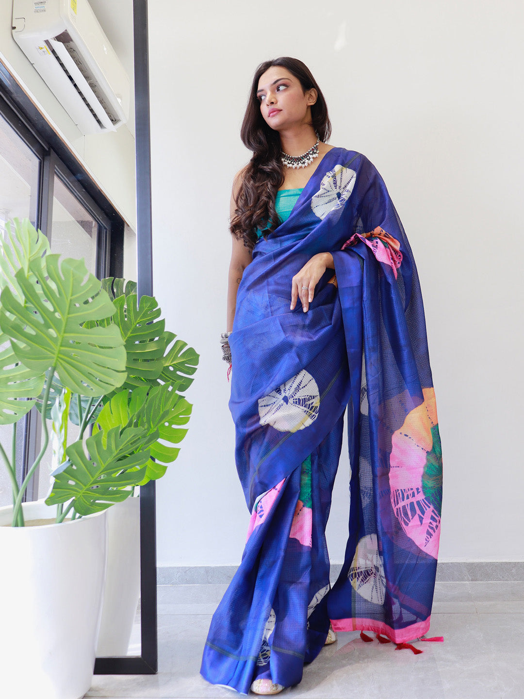 Pure Upada Silk Fabric Blue and White Shaded Shibori Saree – Mykaa Jaipur