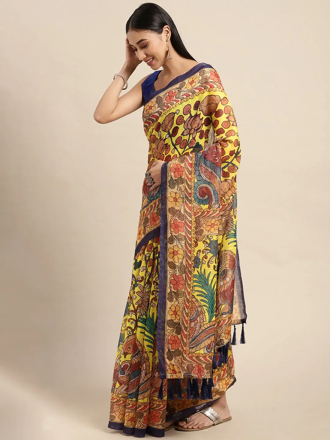 Digital Print Kalamkari Linen Saree