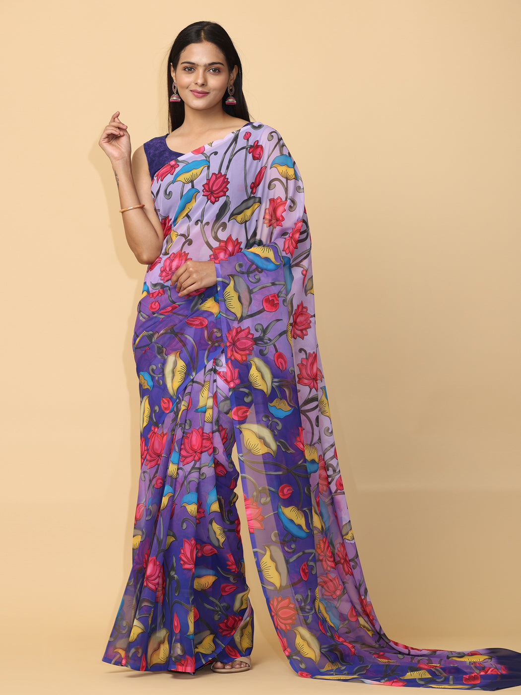 Soft Poly Georgette Digital Kalamkari Print Saree