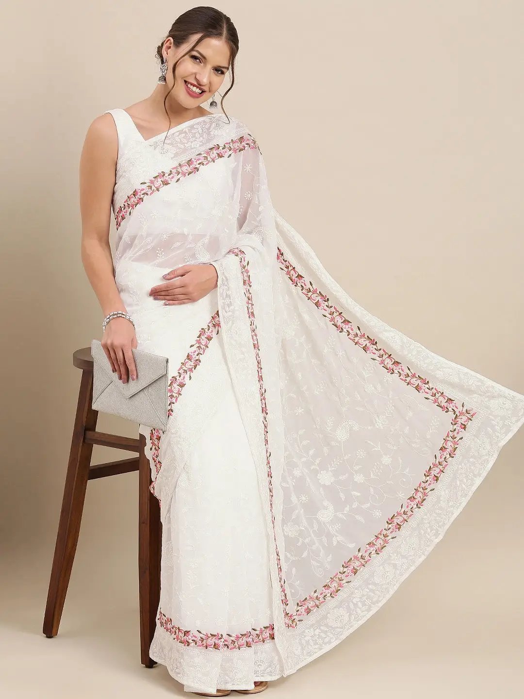 Buy Gold Silk Tissue Embroidery U Neck Chikankari Saree With Blouse For  Women by Tarun Tahiliani Online at Aza Fashions.